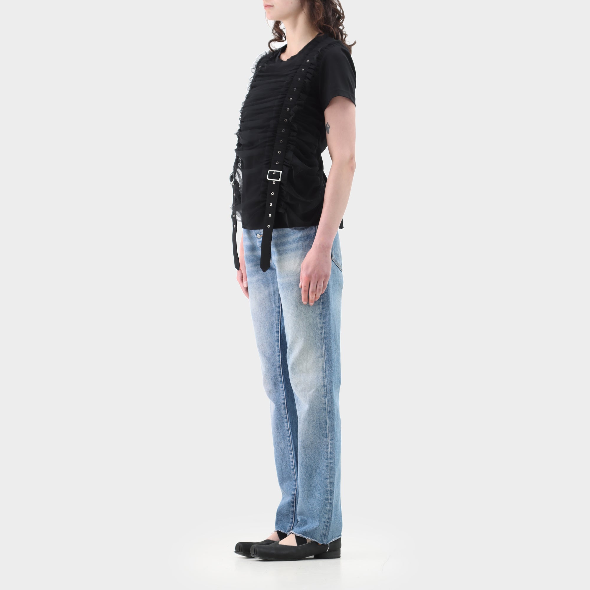 Noi Kei Ninomiya Buckle Tulle Overlay Top