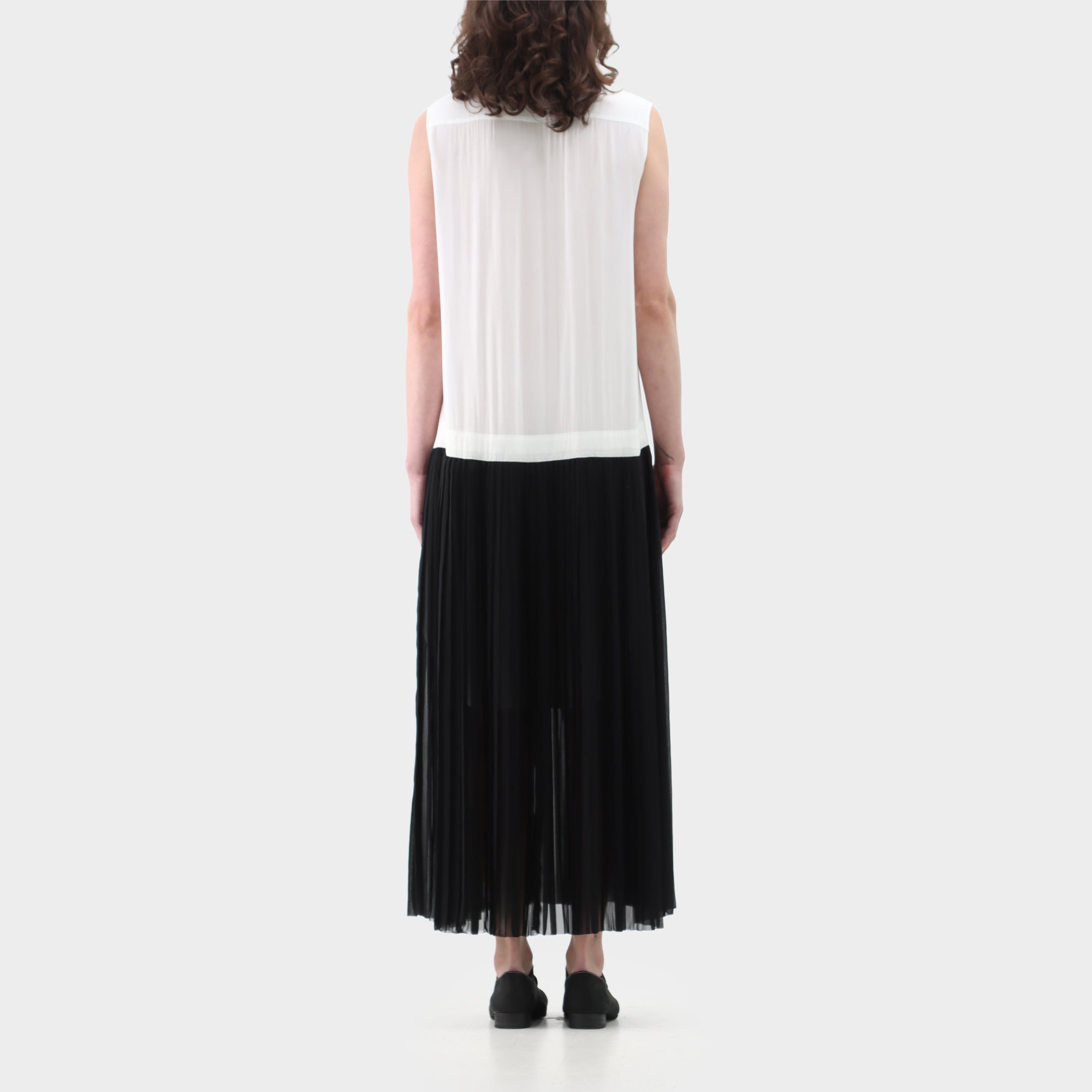 Y's sleeveless Shirt Pleated Overlay Dress