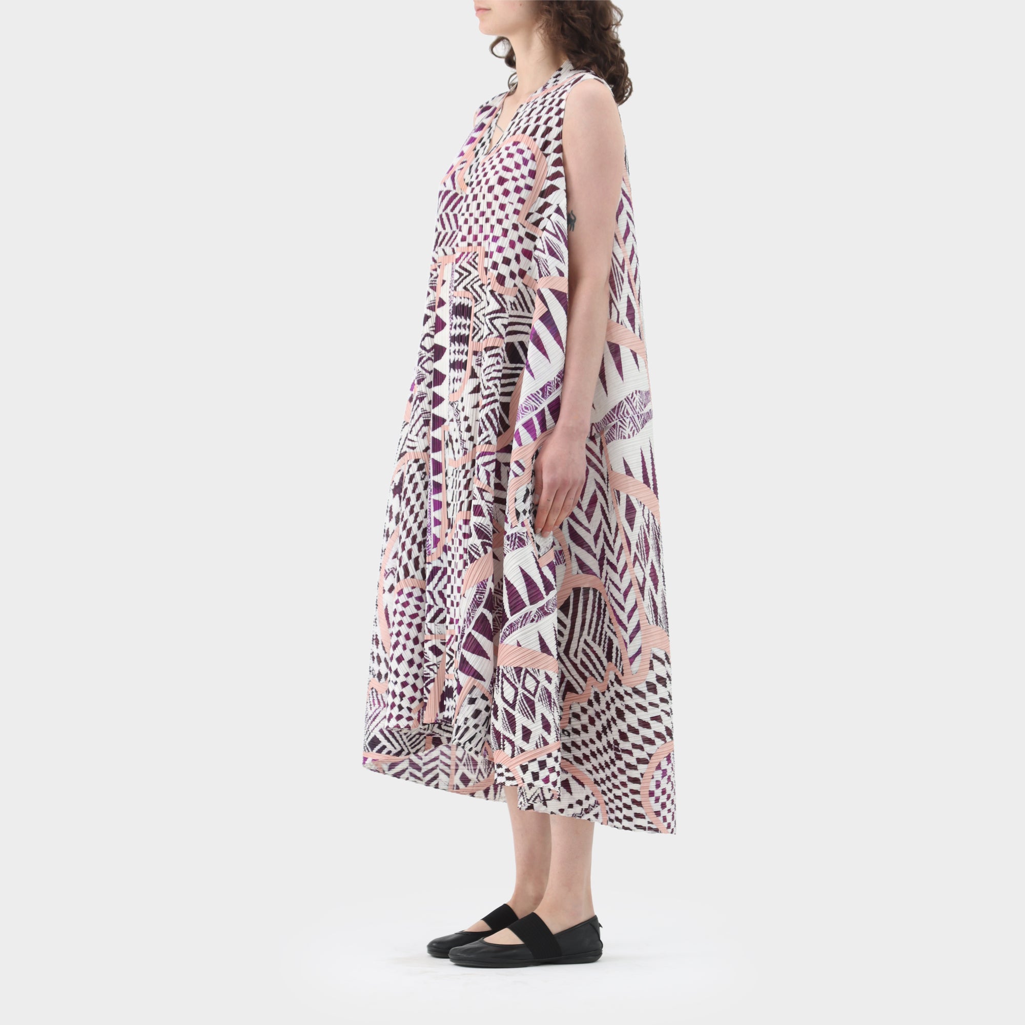 Pleats Please Wide Cut V-Neck Dress