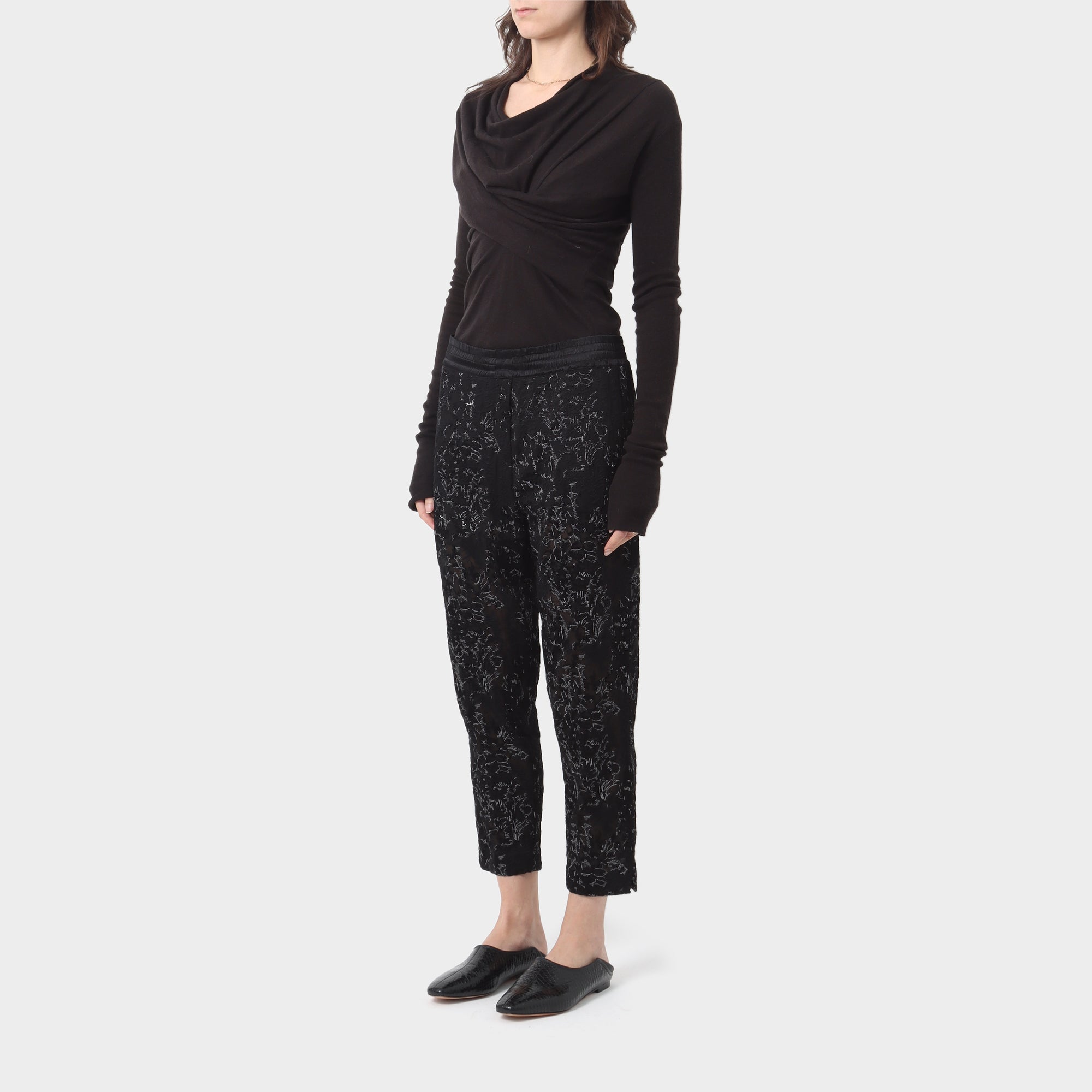 Ann Demeulemeester Silk Floral Embroidered Crop Pants