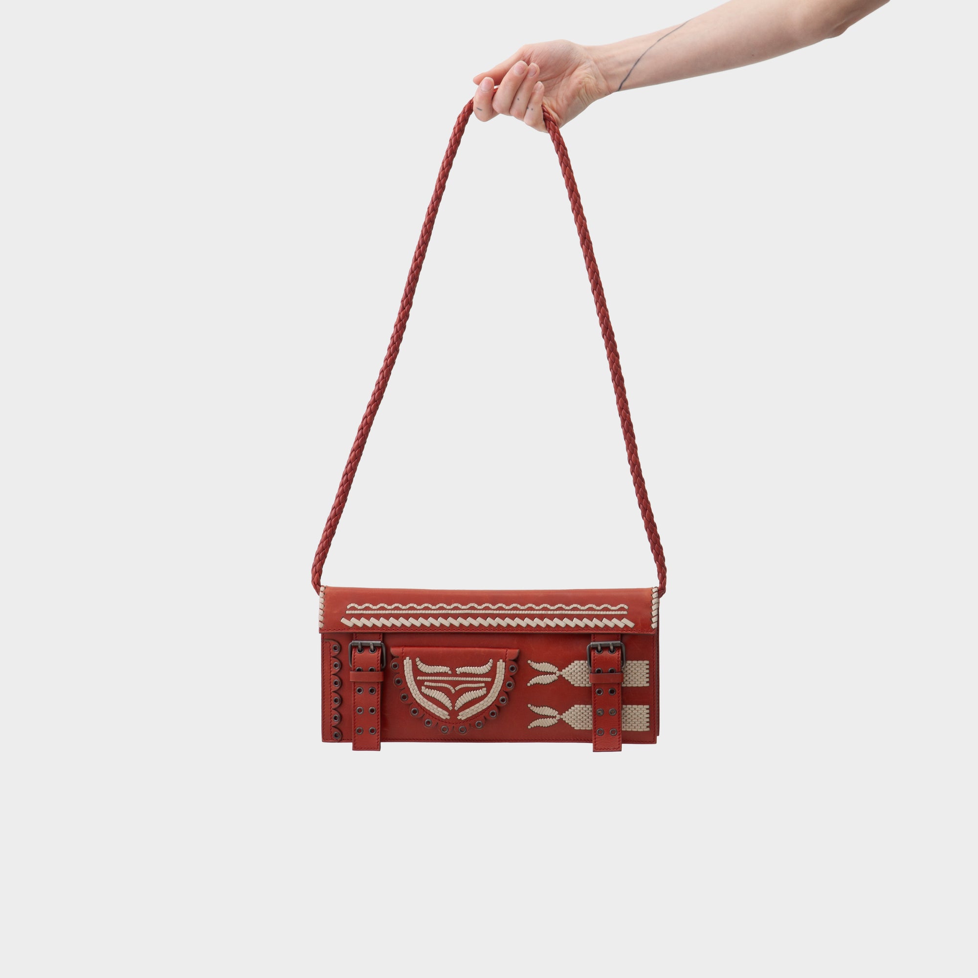 Yves Saint Laurent Rive Gauche Rust Cream Leather Handbag