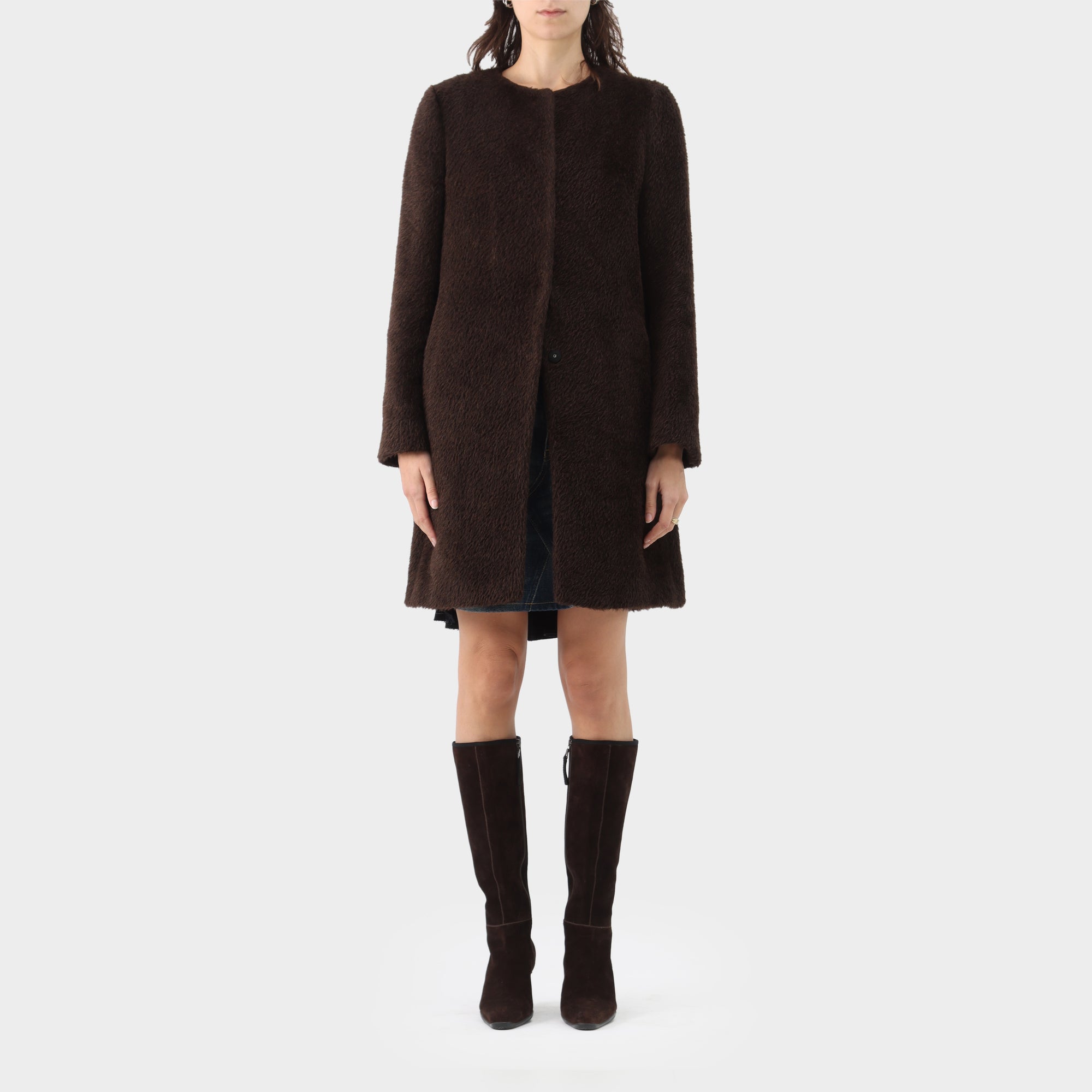 Prada Alpaca Wool Collarless Coat