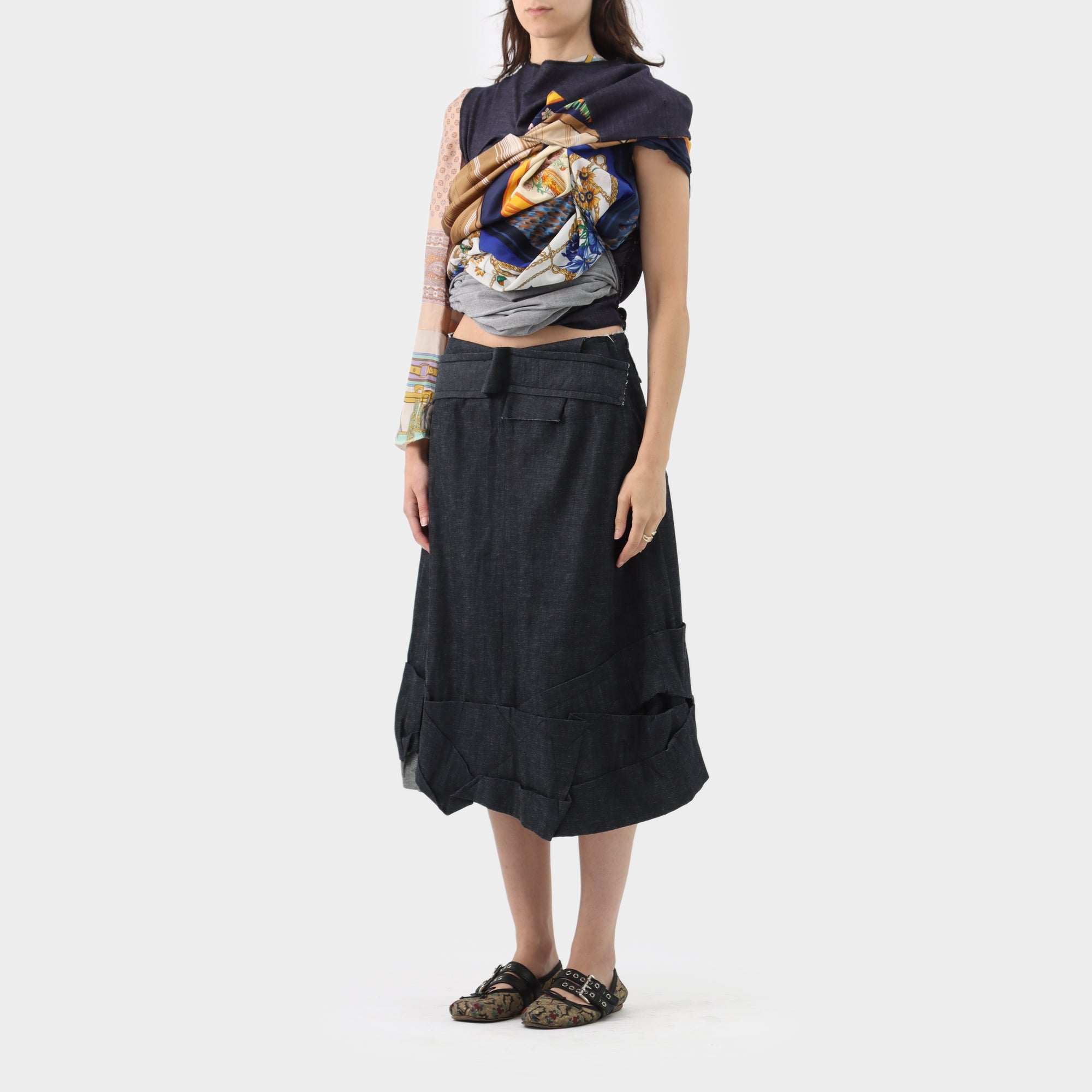 Comme des Garçons Layered Scarf Top w Silk Sleeve