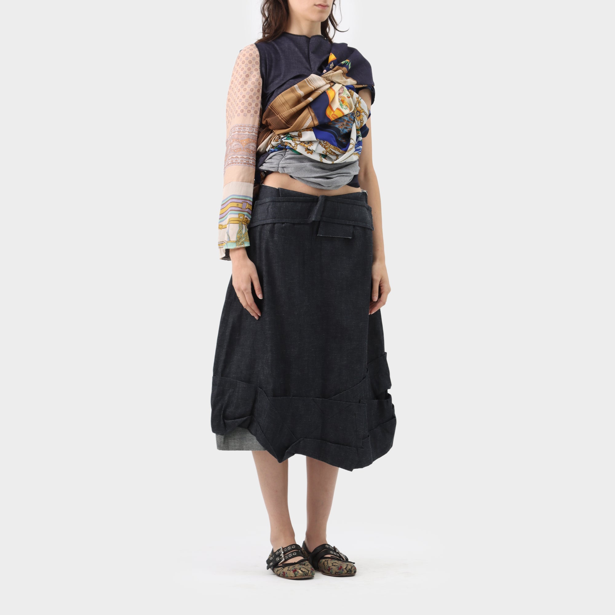 Comme des Garçons Layered Scarf Top w Silk Sleeve
