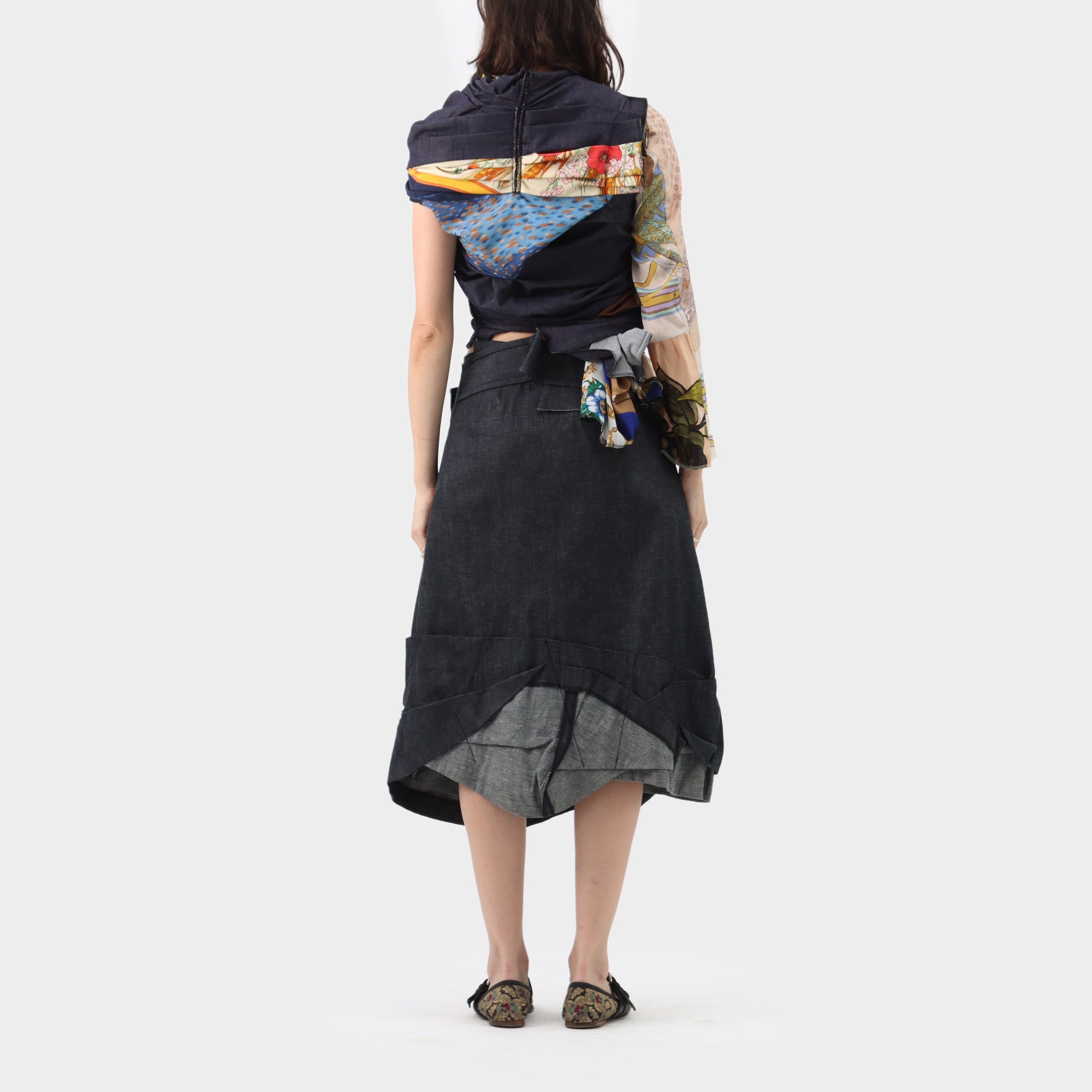 Comme des Garçons Layered Scarf Top w Silk Sleeve