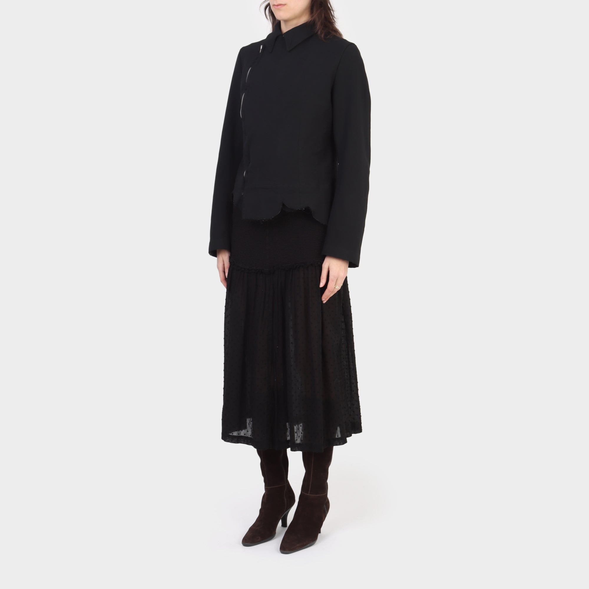 Comme des Garçons Black Polyester Curved Trim Zip up Jacket