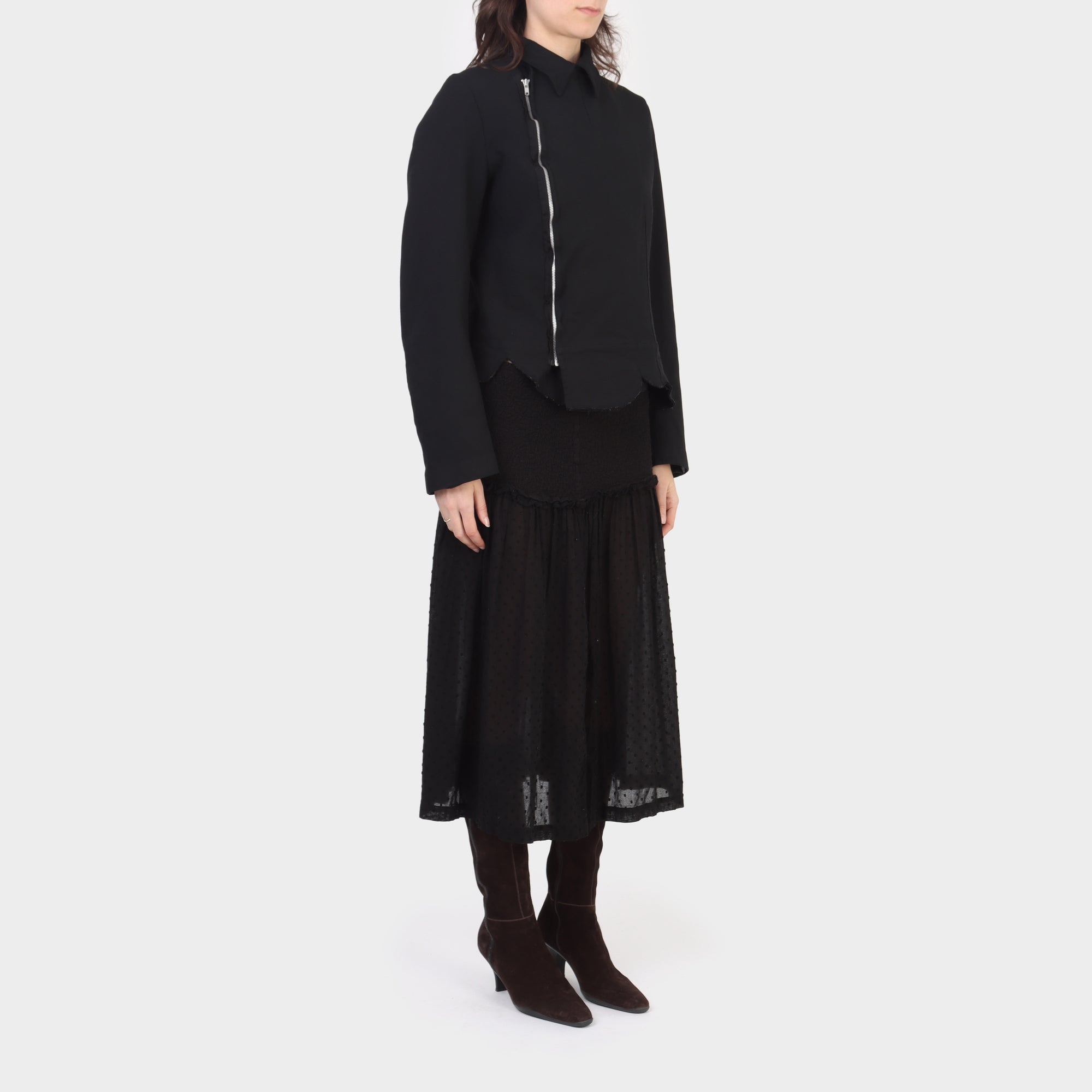 Comme des Garçons Black Polyester Curved Trim Zip up Jacket
