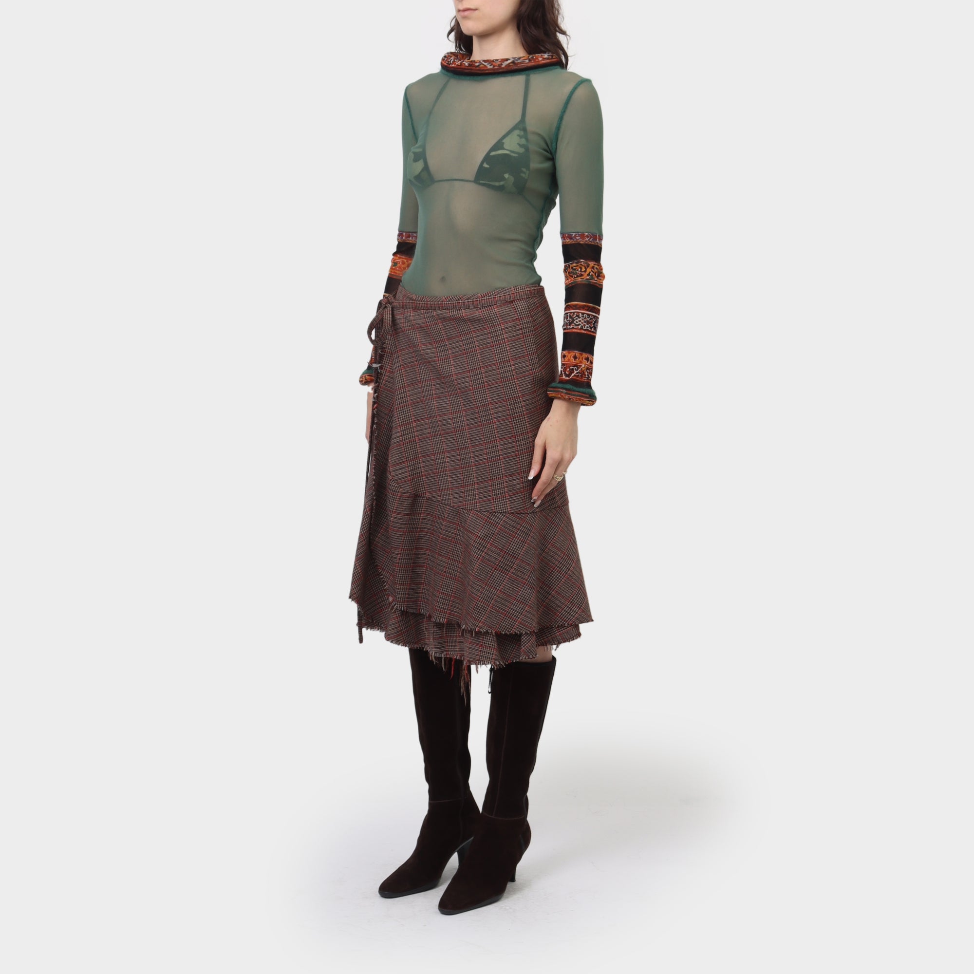 Comme des Garçons Tricot Distressed Herringbone Wrap Skirt