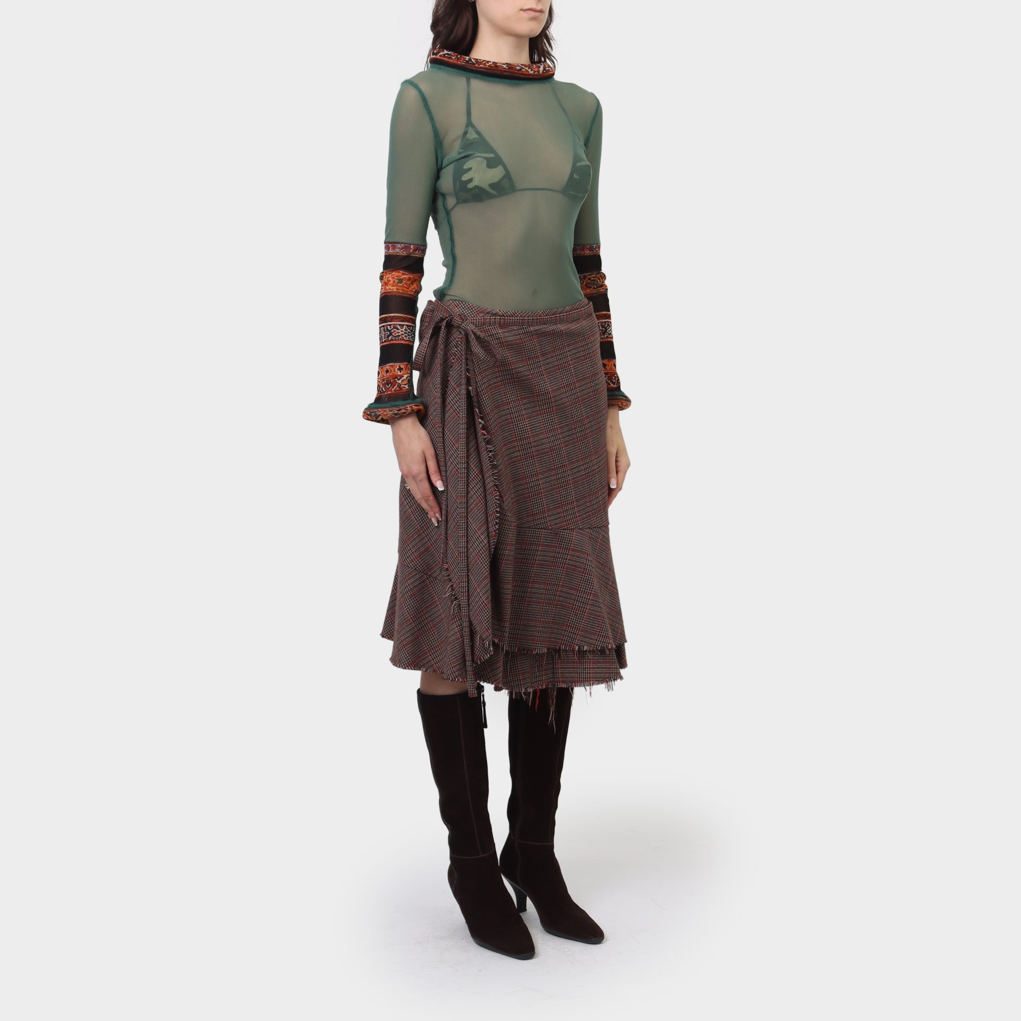 Comme des Garçons Tricot Distressed Herringbone Wrap Skirt