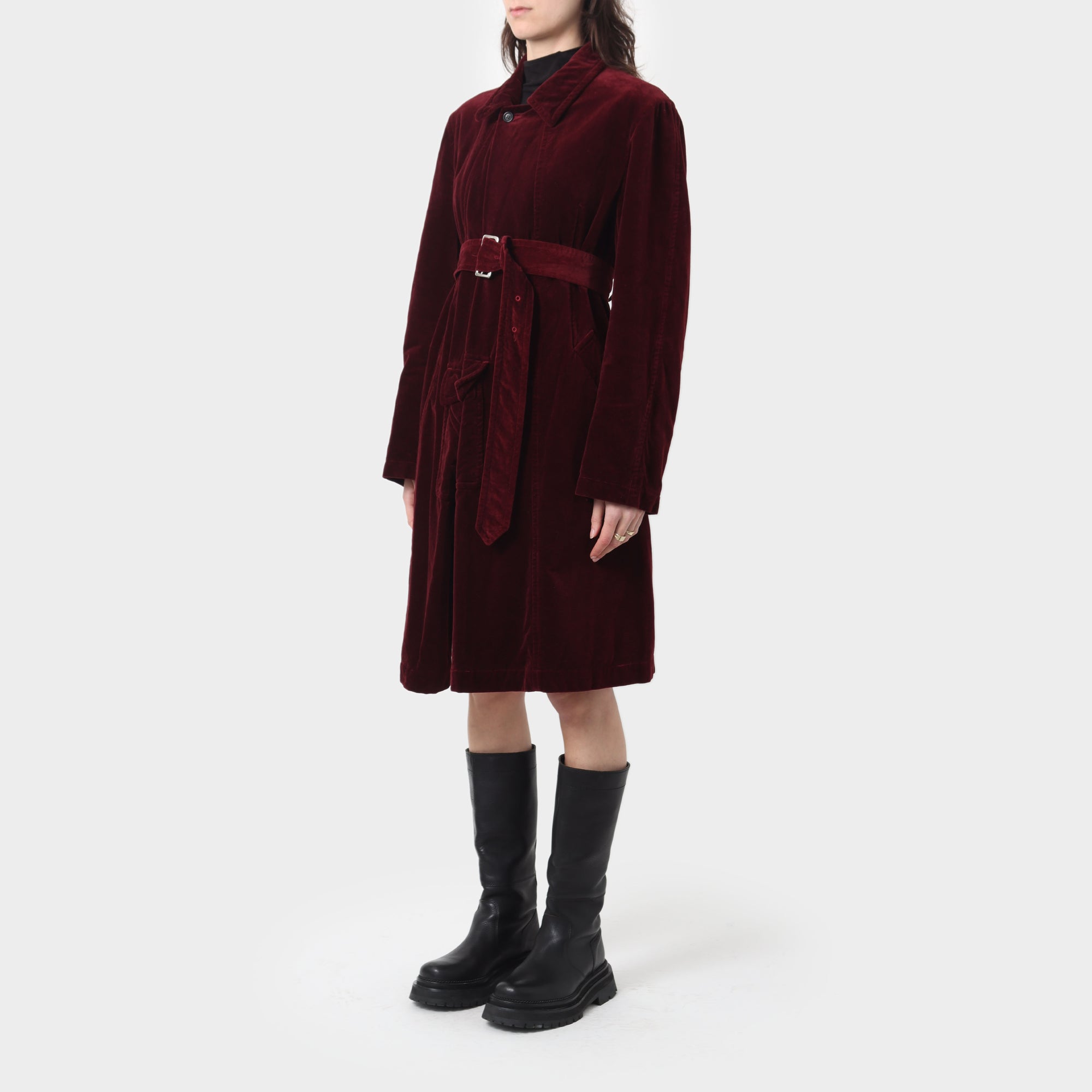 Comme des Garçons Velvet Belted Longline Coat