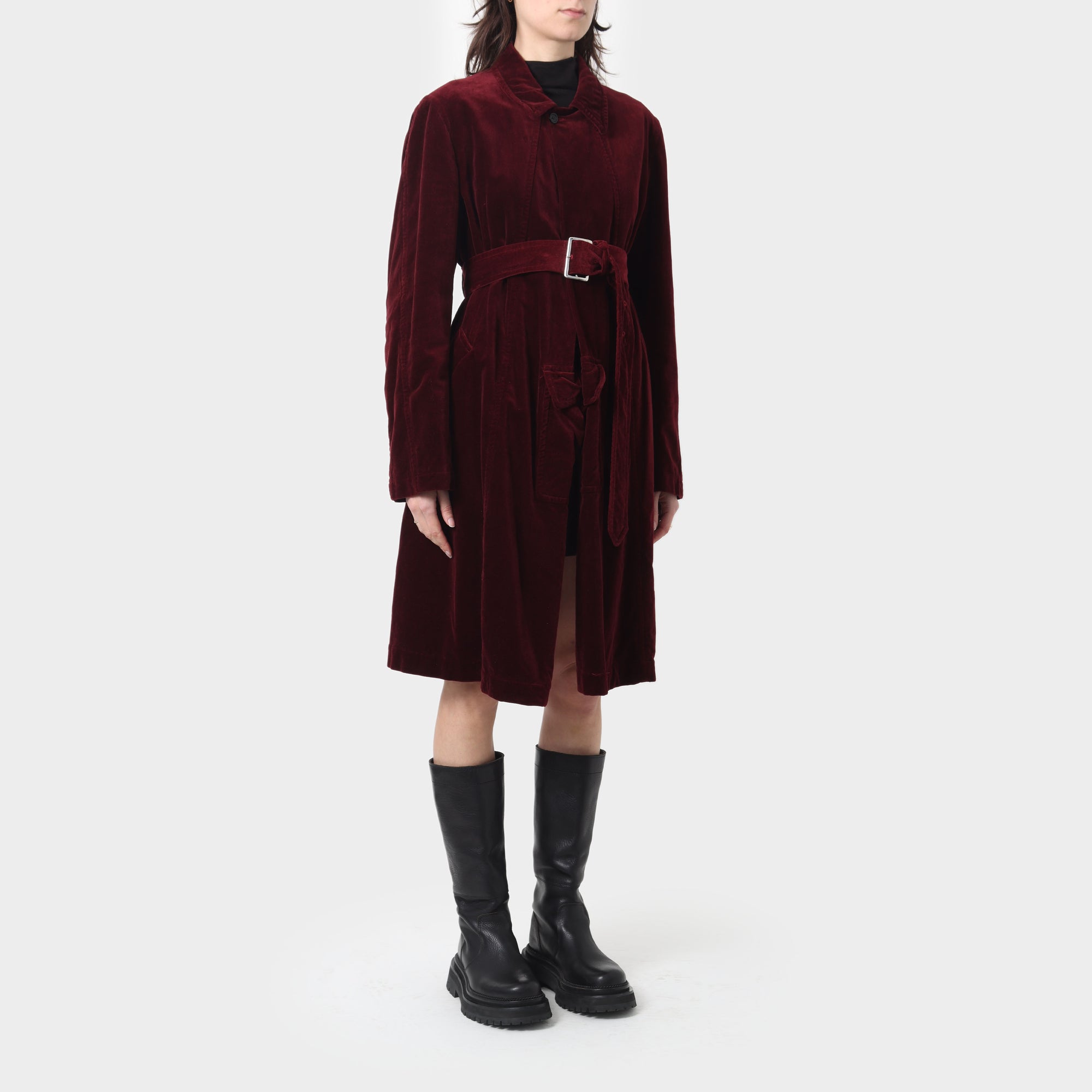 Comme des Garçons Velvet Belted Longline Coat