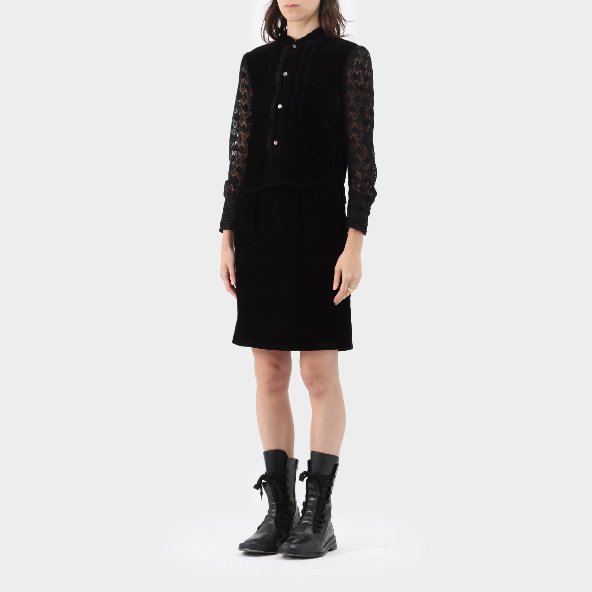 Comme des Garçons Tricot Velvet Floral Lace Sleeve Button Down