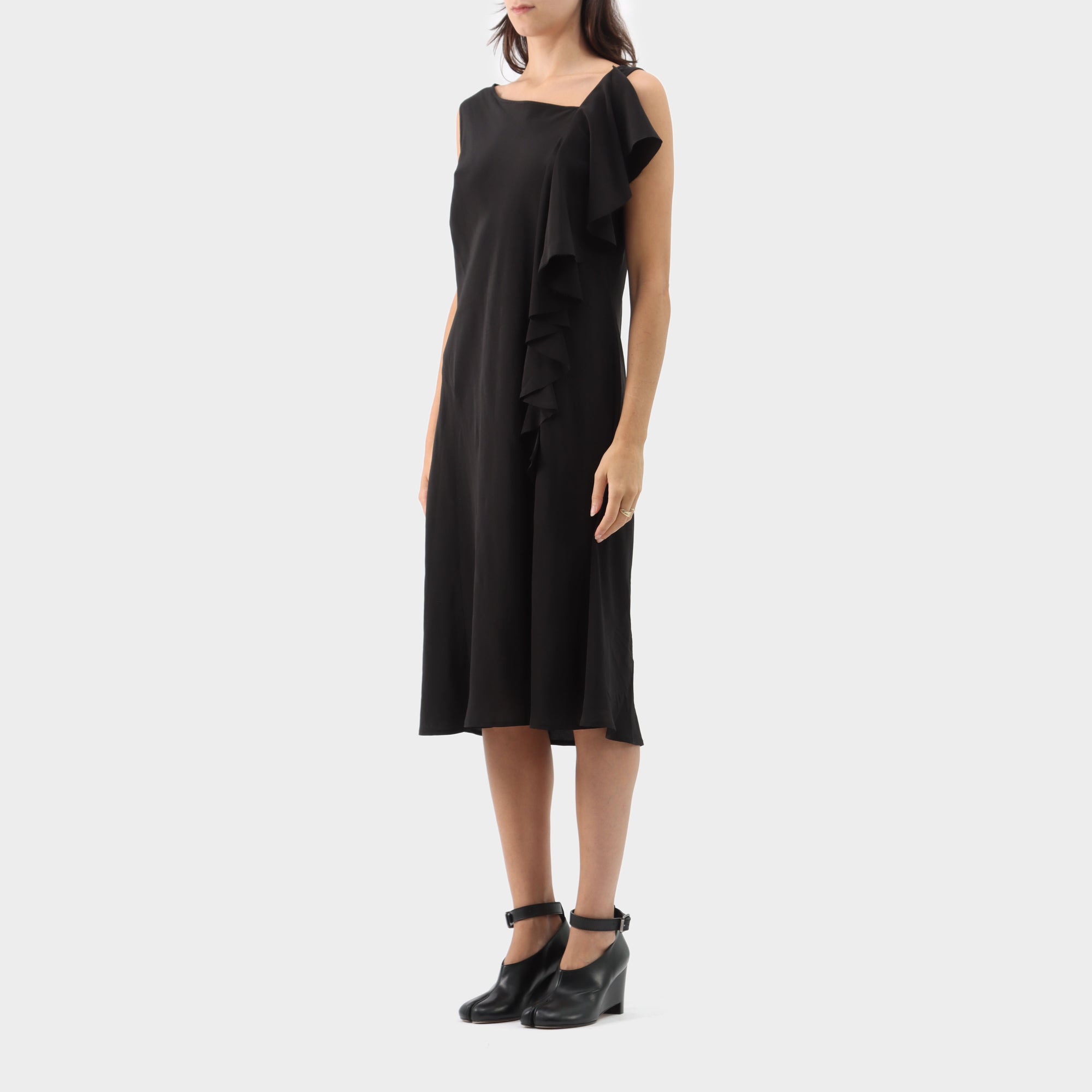 Dries van Note Bias Cut Ruffle Applique Dress