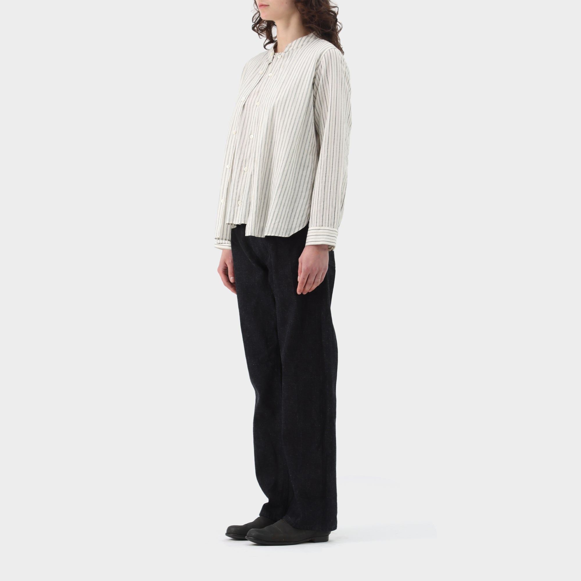 École de Curiosités Double Layered Pinstripe Button up