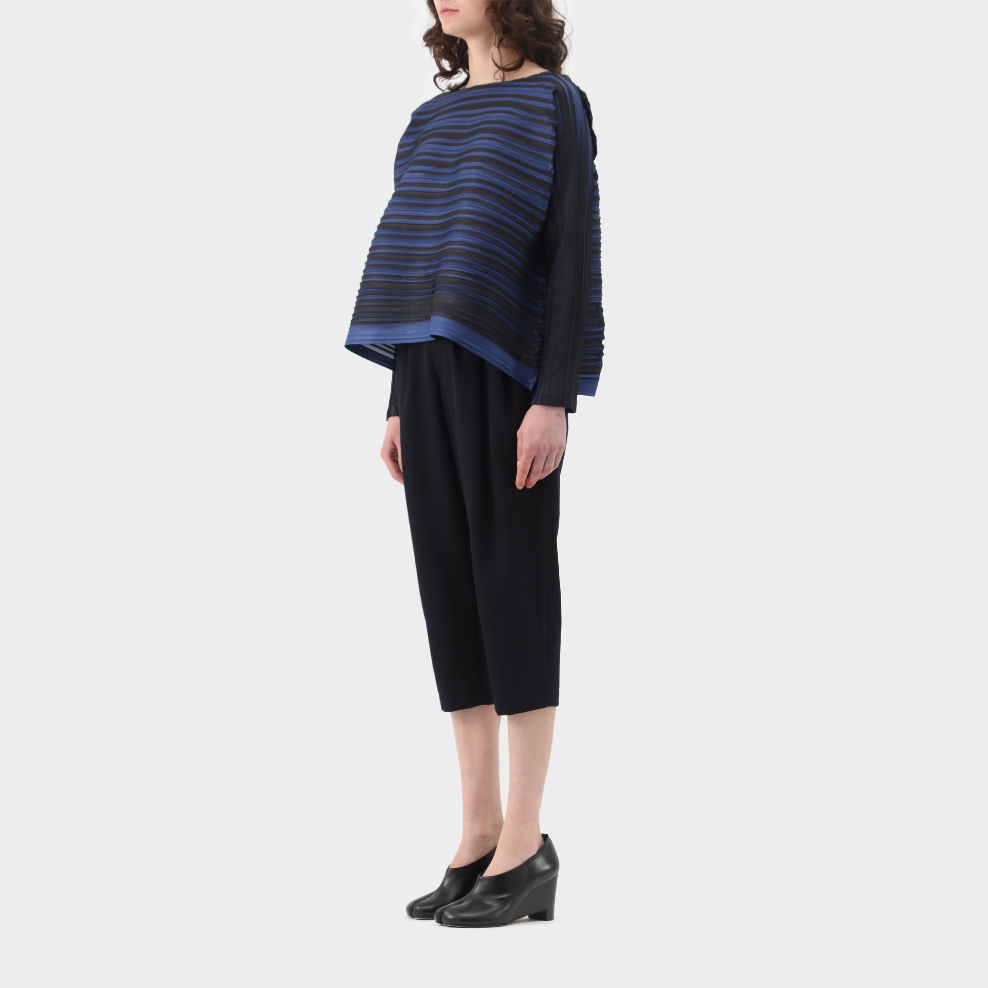 Pleats Please Striped Horizontal Pleat Long Sleeve Top