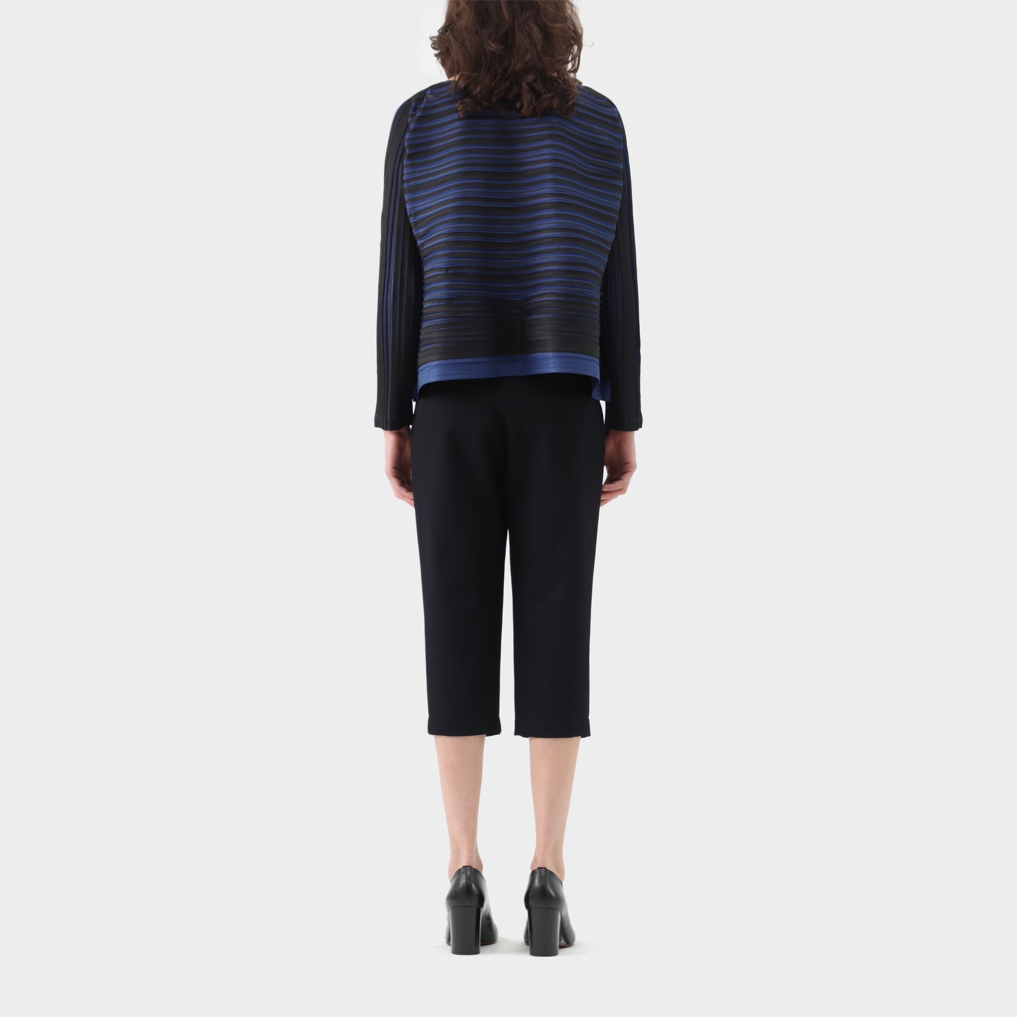 Pleats Please Striped Horizontal Pleat Long Sleeve Top
