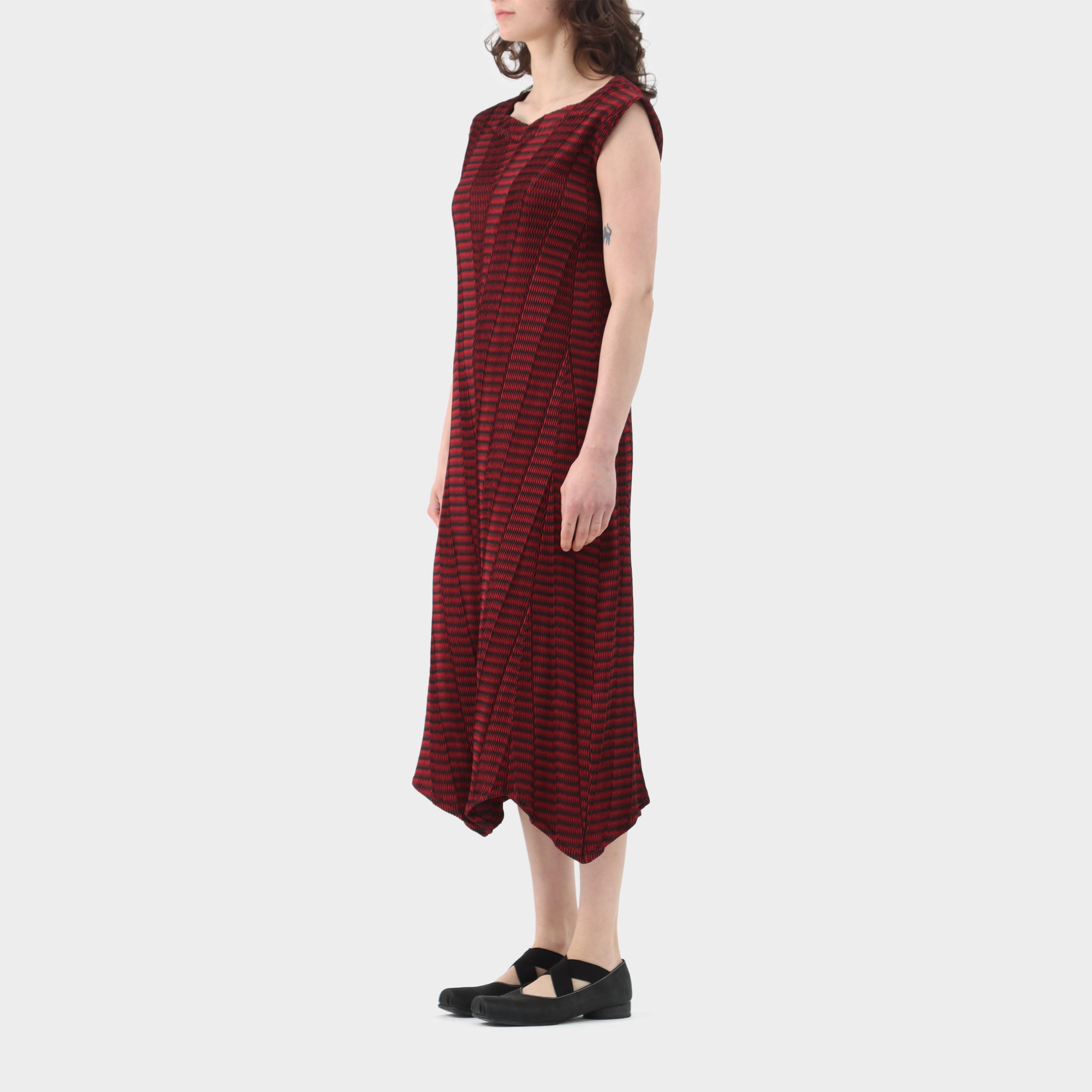 Issey Miyake Striped Plisse Midi Dress