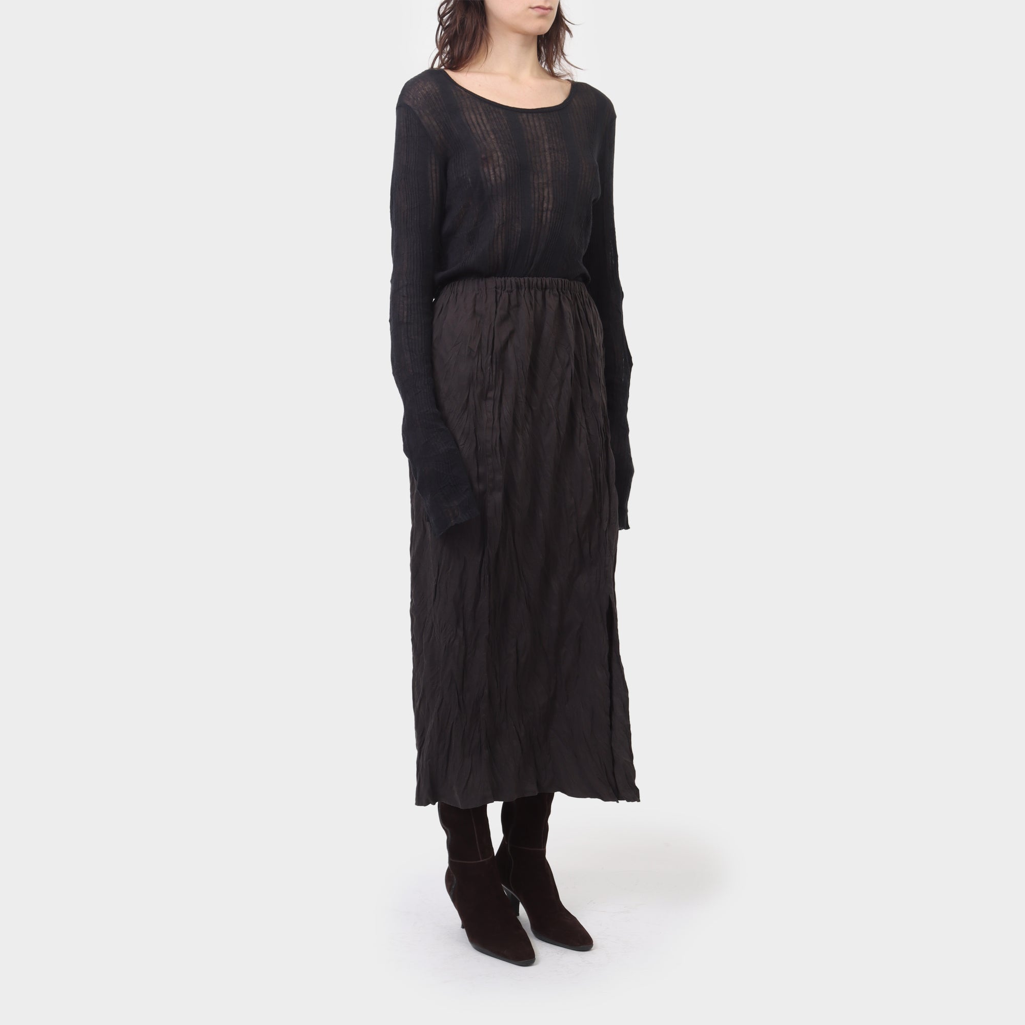 Issey Miyake Crushed Pleat Maxi With Slit