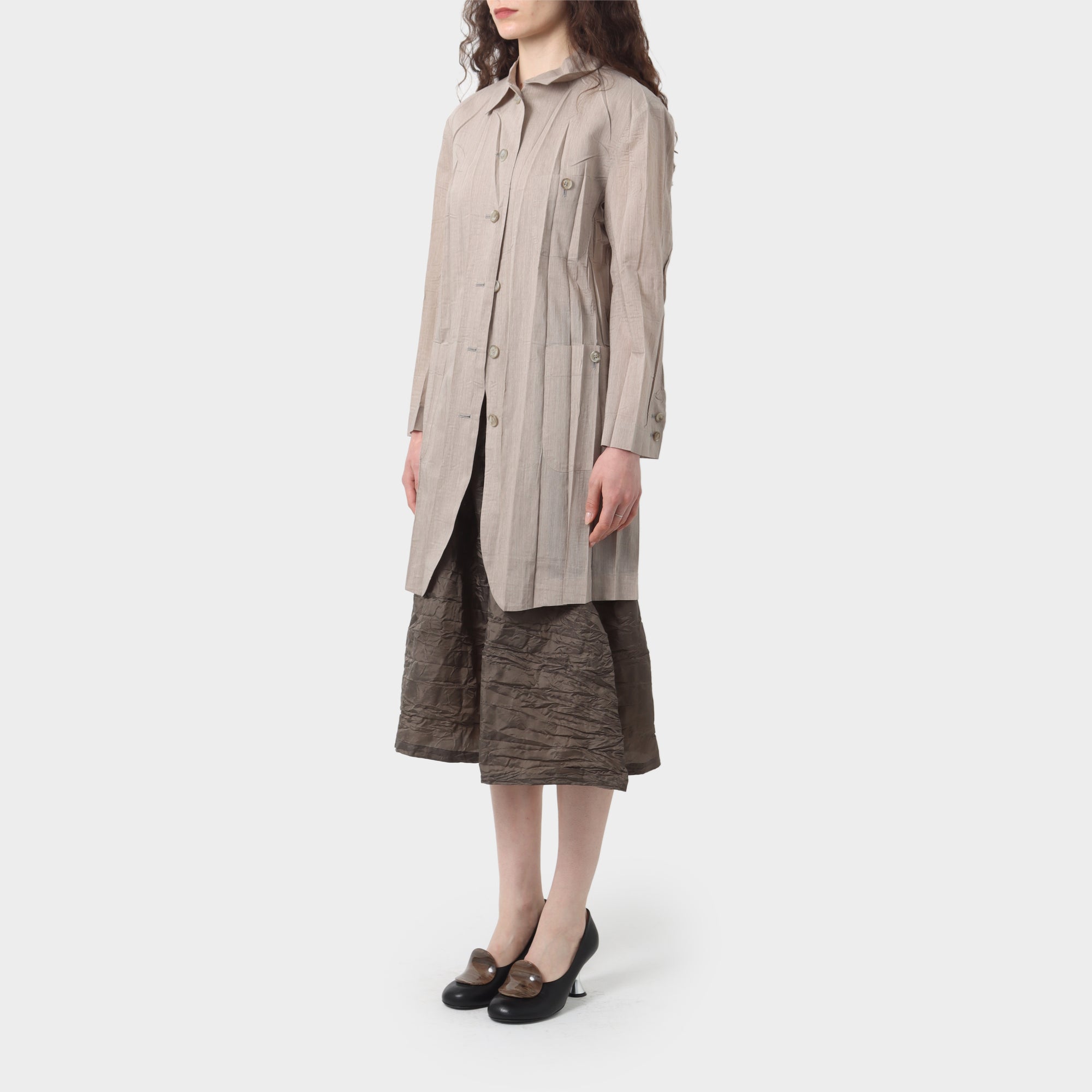 Issey Miyake Crushed Pleat Lightweight Coat
