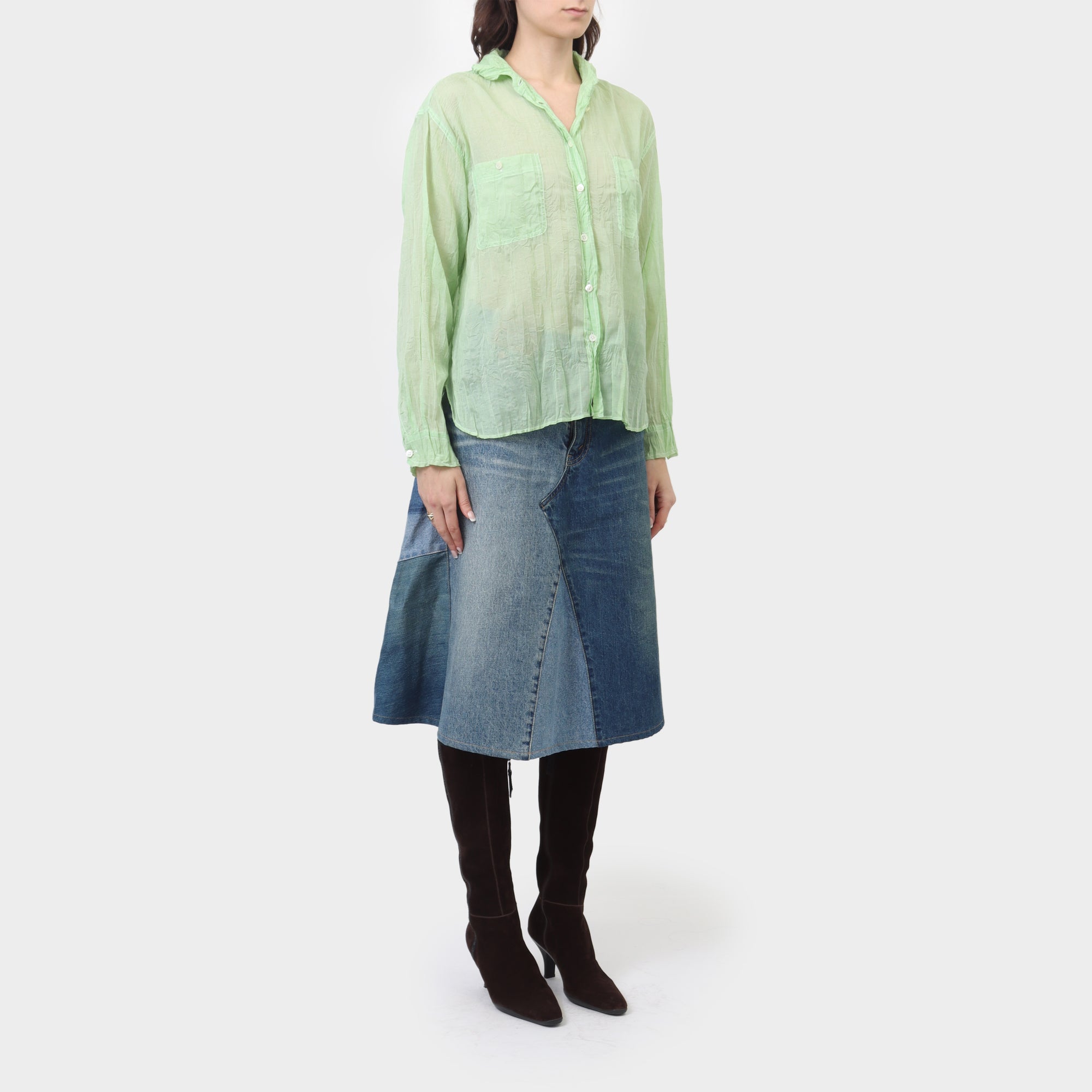Issey Miyake Sheer Crushed Pleat Button Up