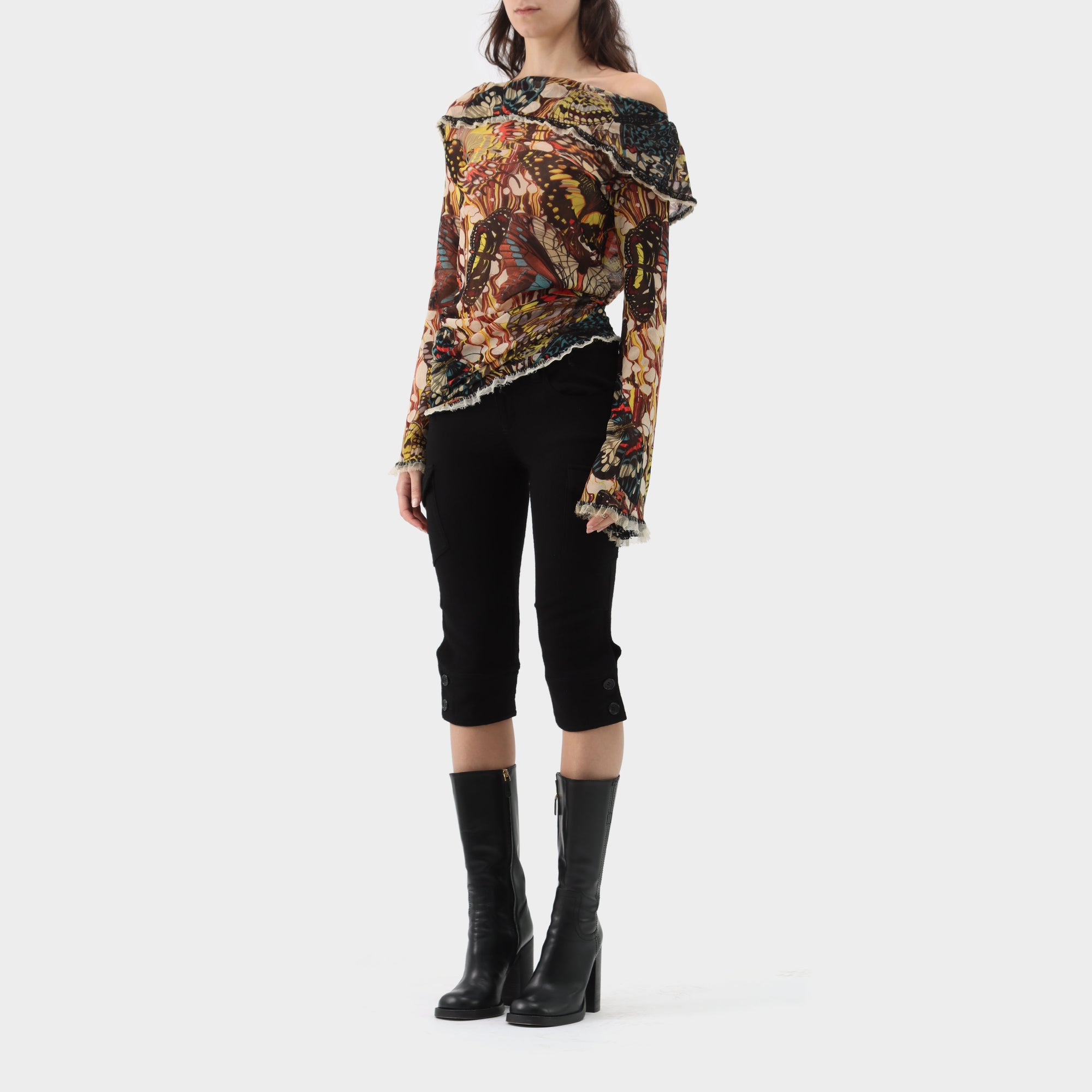 Jean Paul Gaultier Butterfly Mesh Tulle Trim Top with Rock Appliquè