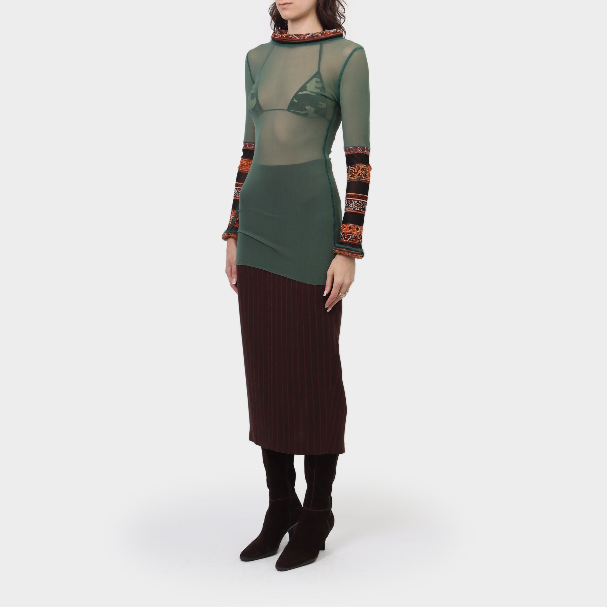 Jean Paul Gaultier Mesh Top with Printed Padded Neckline