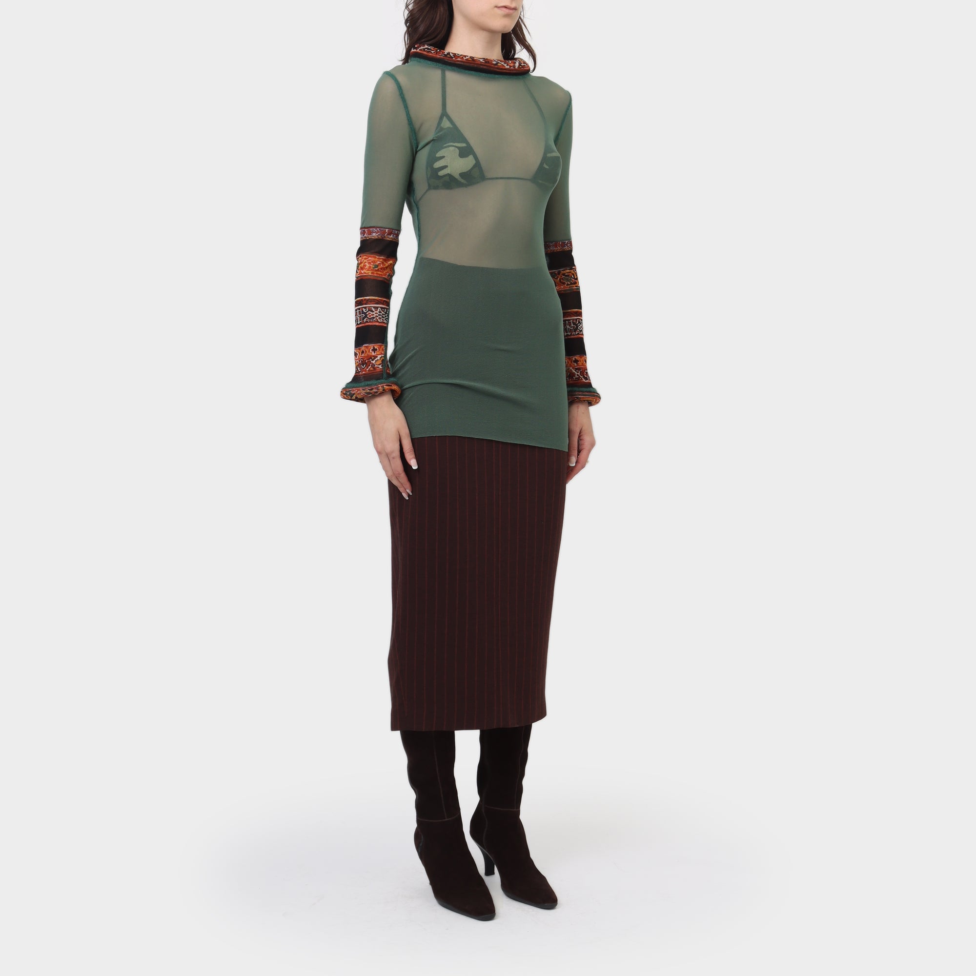 Jean Paul Gaultier Mesh Top with Printed Padded Neckline