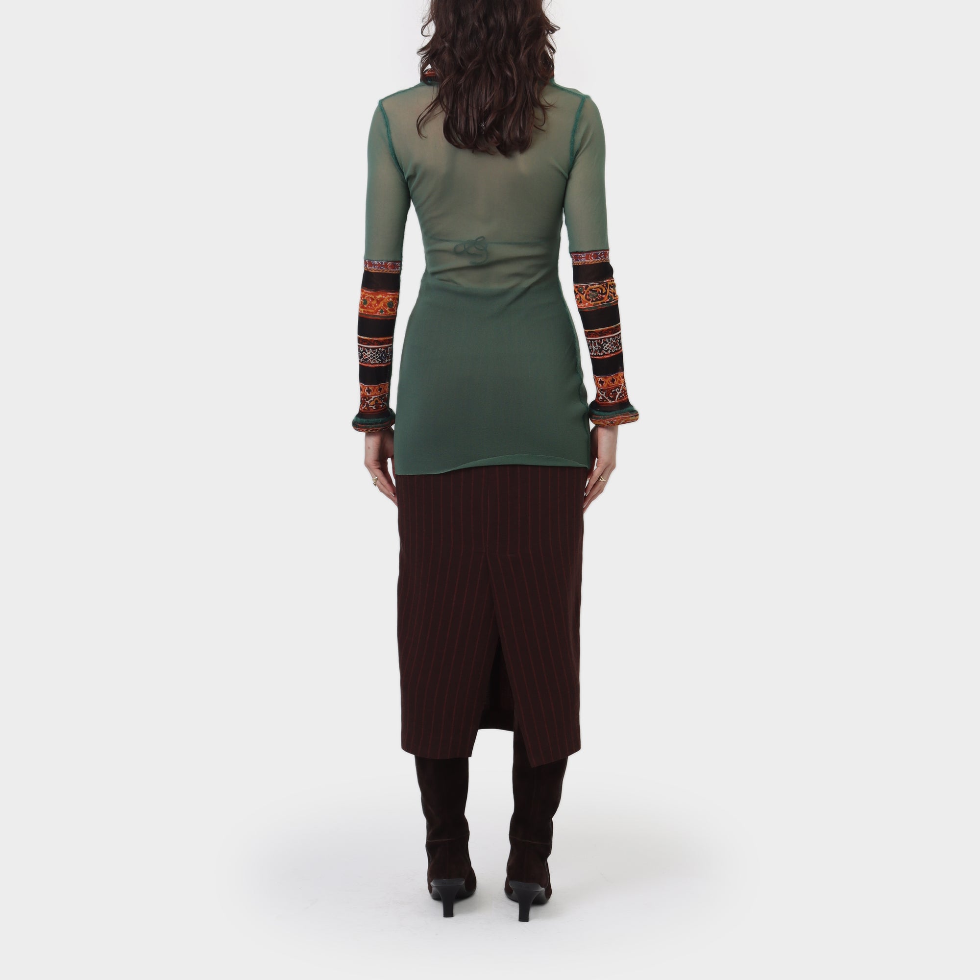 Jean Paul Gaultier Mesh Top with Printed Padded Neckline