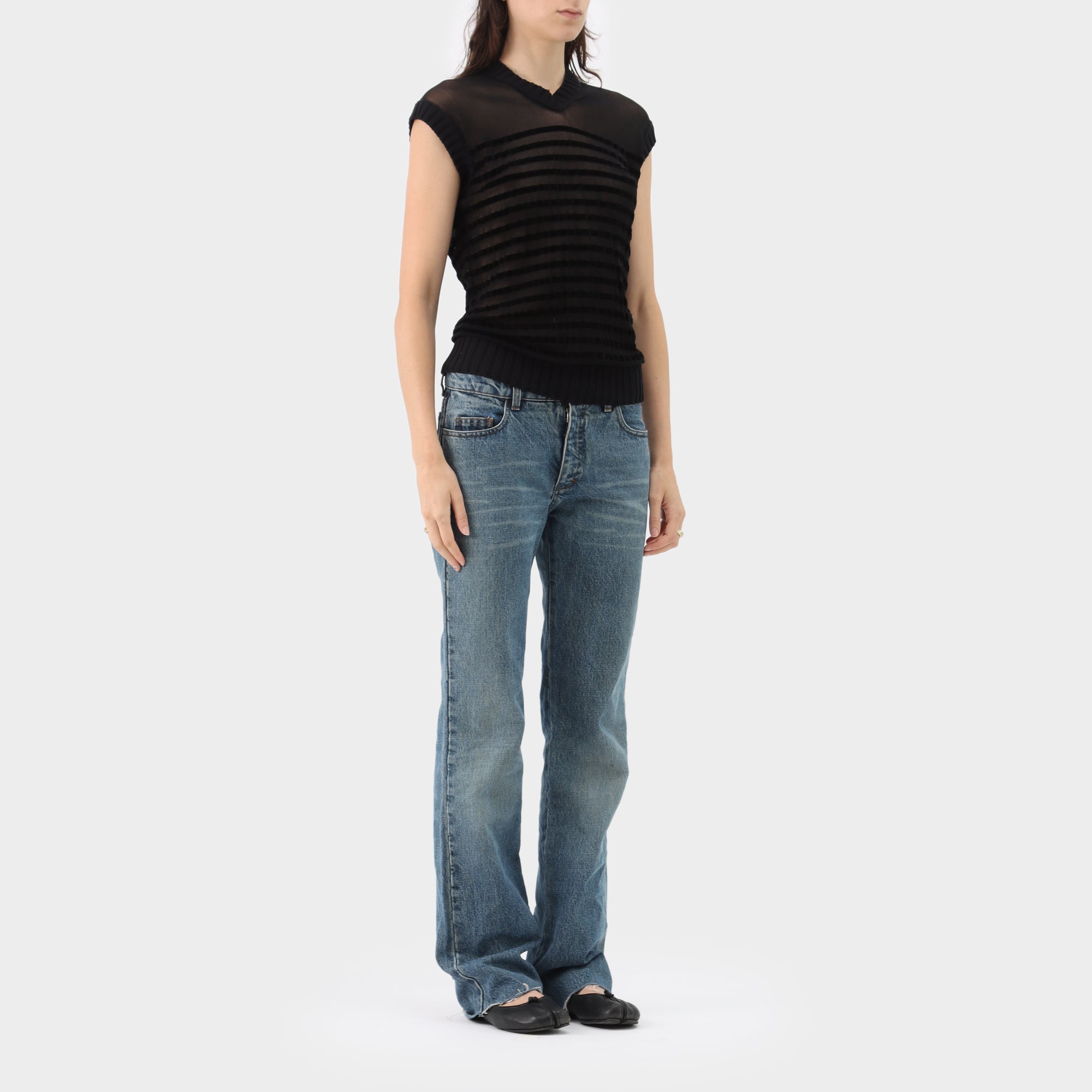 Jean Paul Gaultier Maille Velvet Stripe Mesh Vest