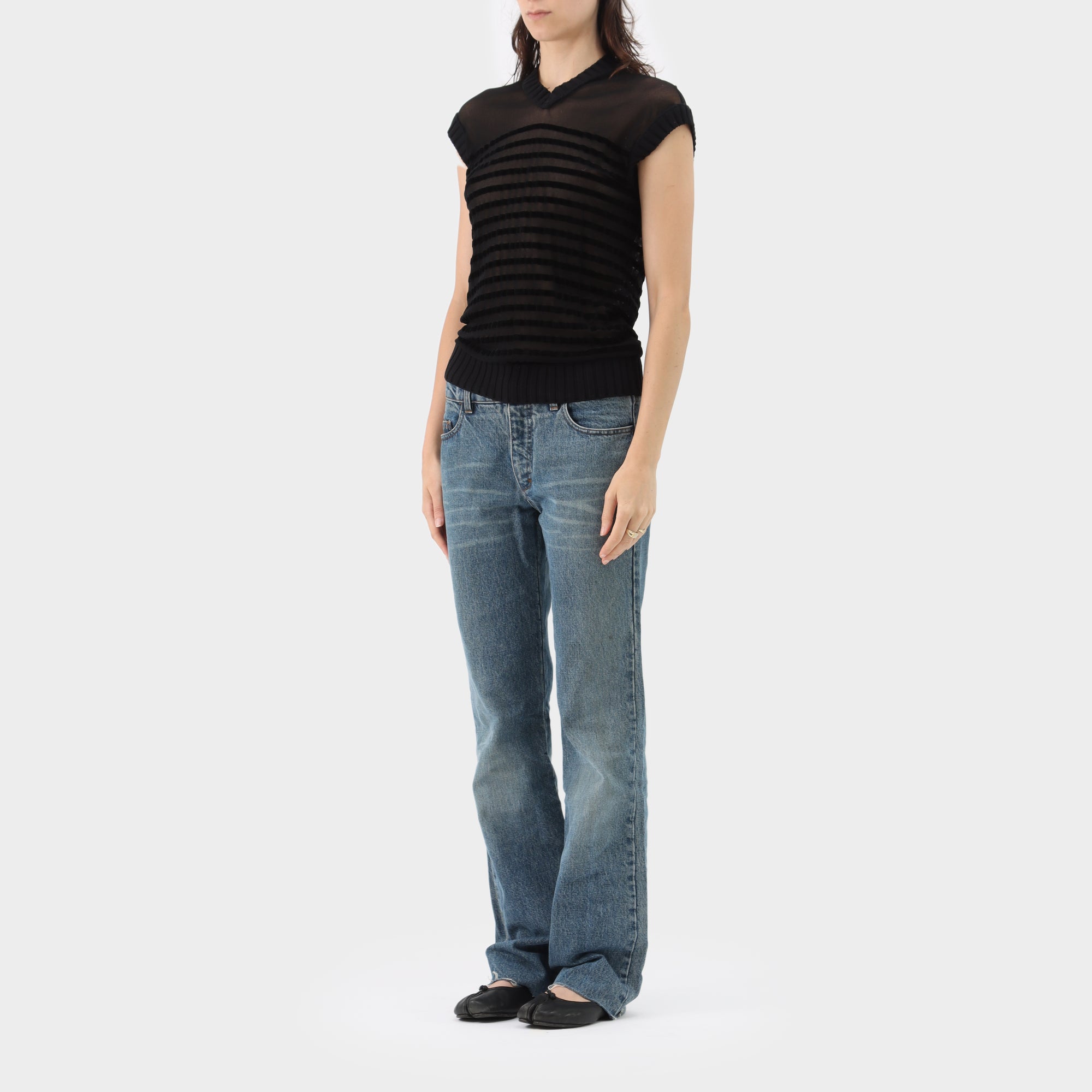 Jean Paul Gaultier Maille Velvet Stripe Mesh Vest