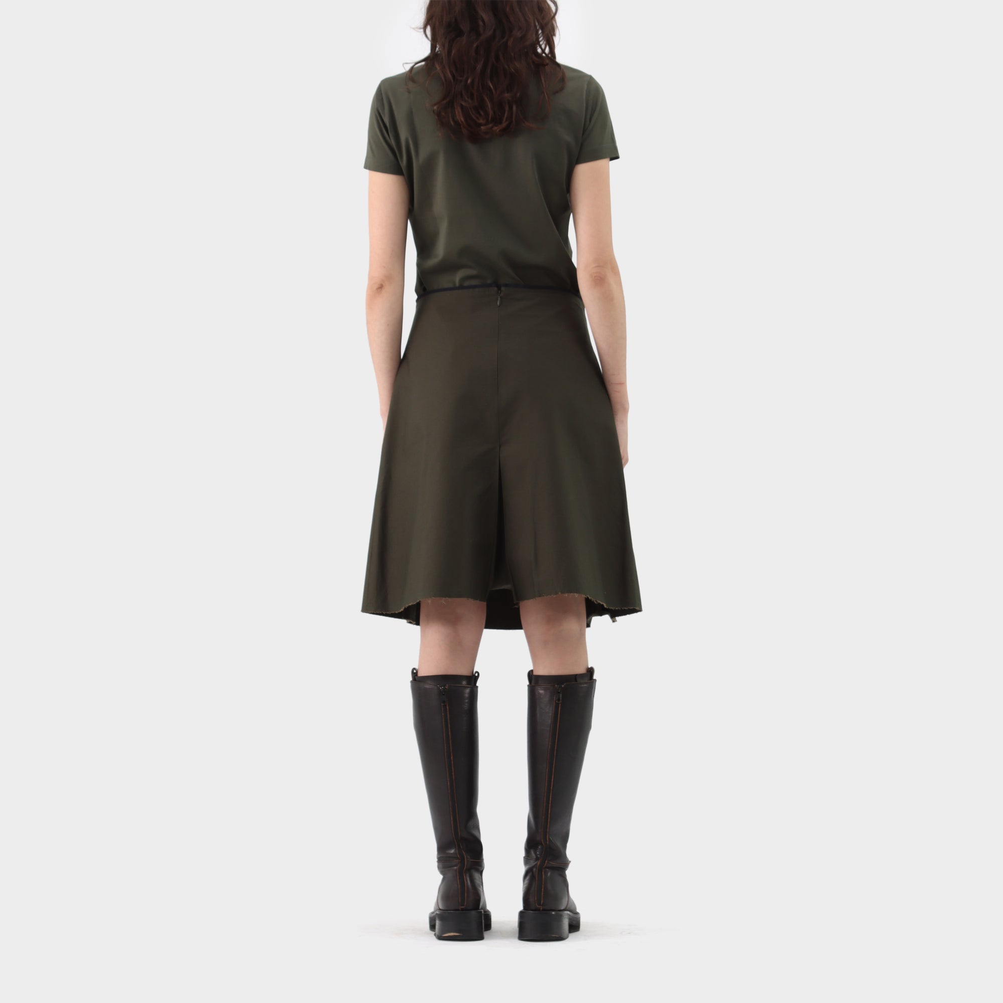 Jil Sander Navy Cotton Pleated Skirt and T-Shirt Set