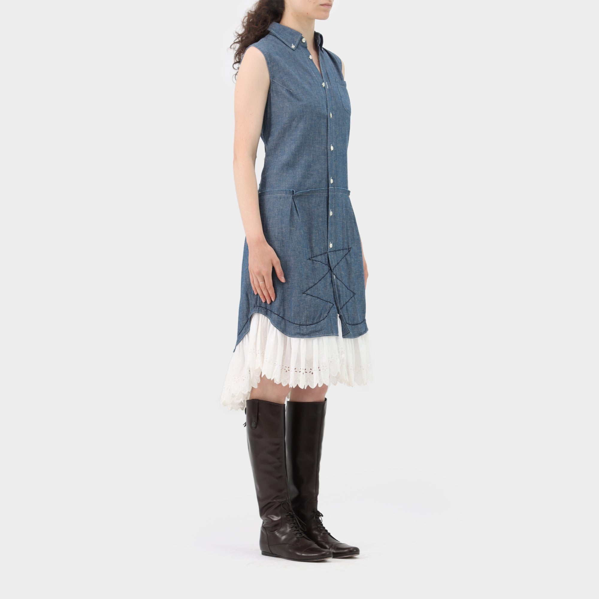 Junya Watanabe Denim Broiderie Ruffle Dress