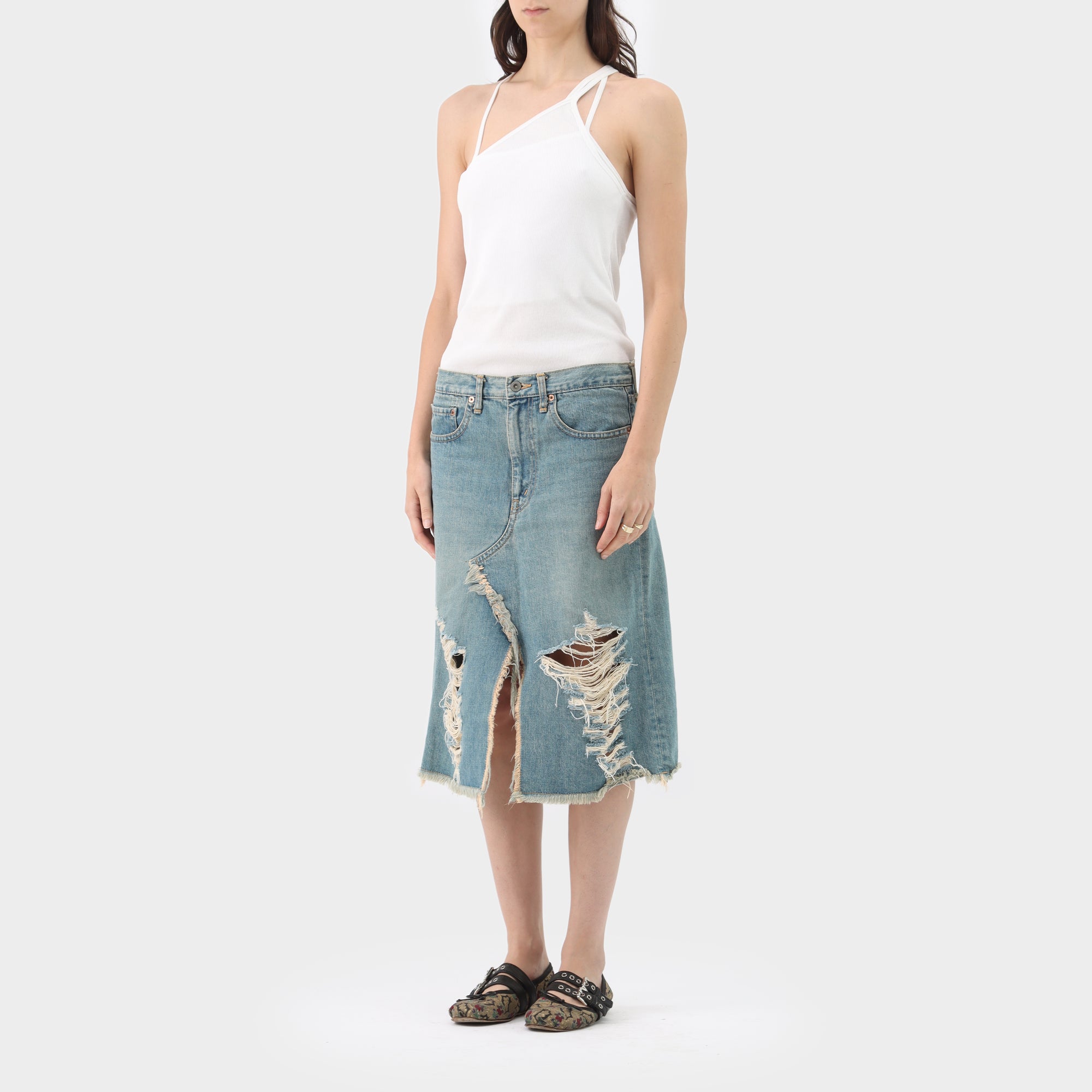 Junya Watanabe Man Denim Distressed Skirt