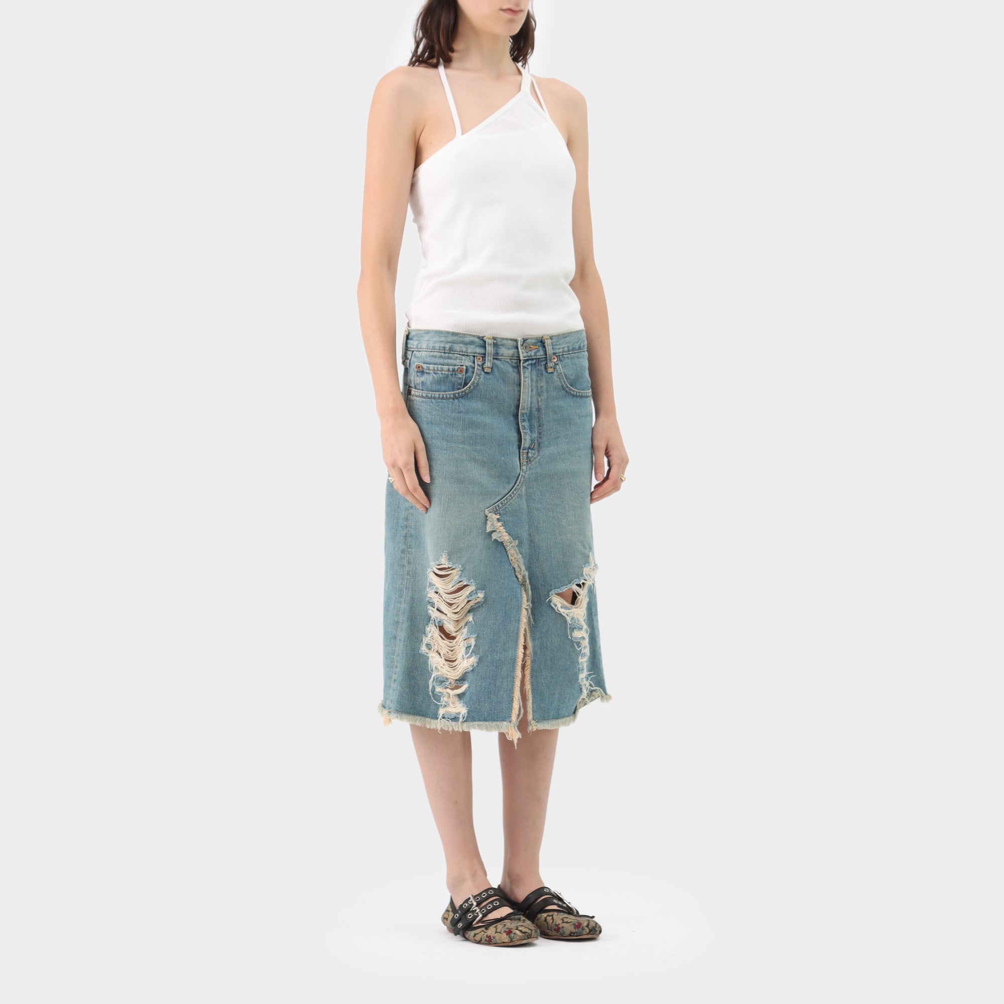 Junya Watanabe Man Denim Distressed Skirt