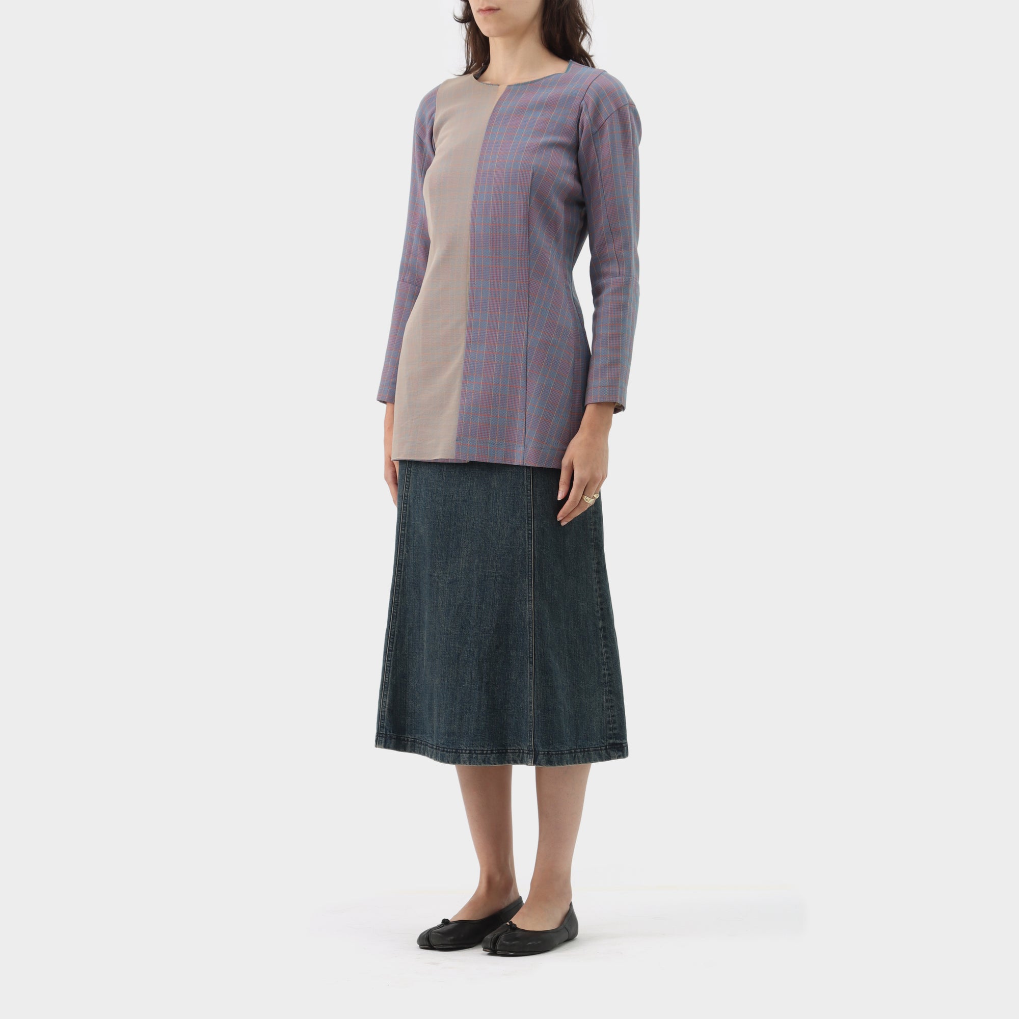 Junya Watanabe Plaid Mesh Layered Long-sleeve Tunic