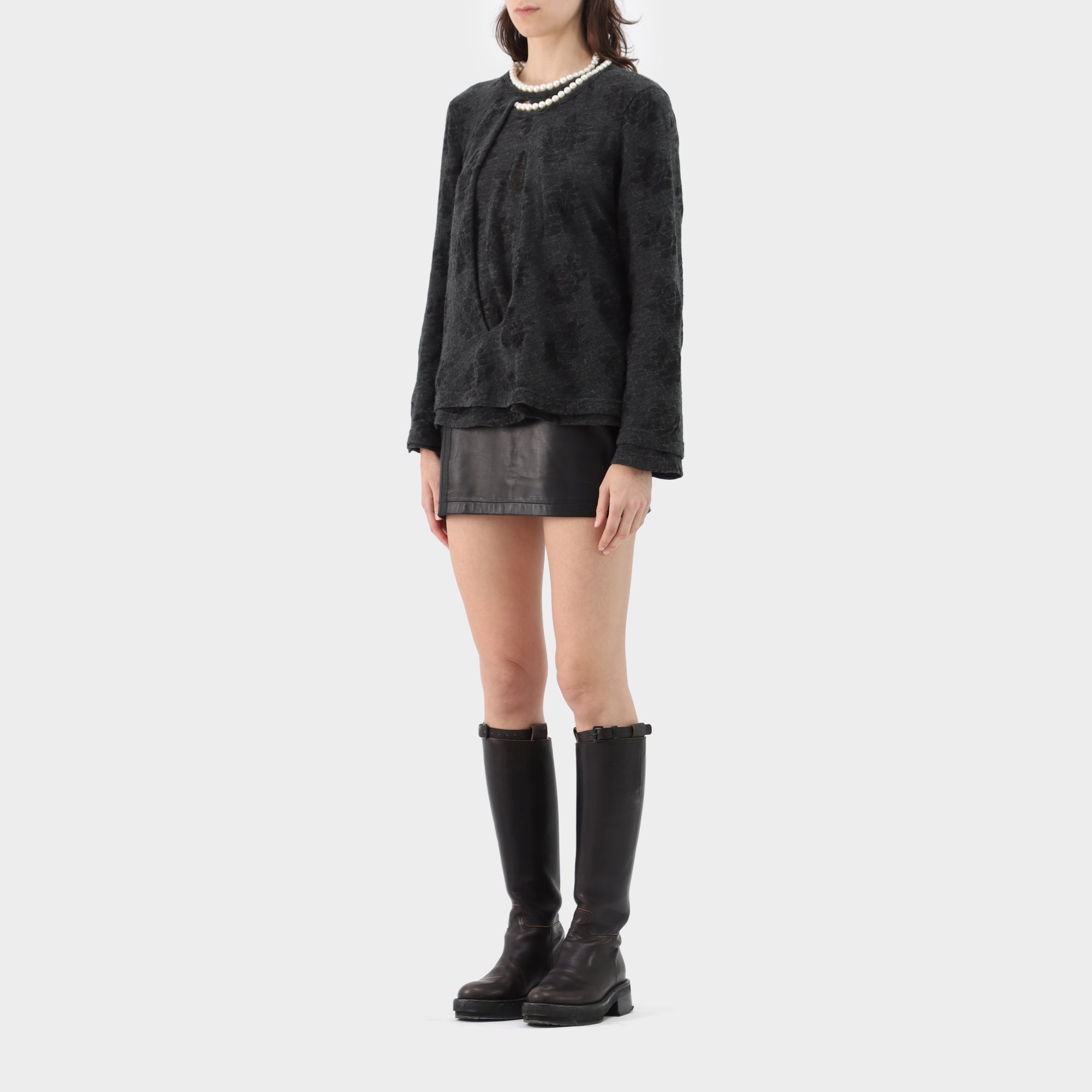 Junya Watanabe Floral Double Layer Pearl Neckline Knit