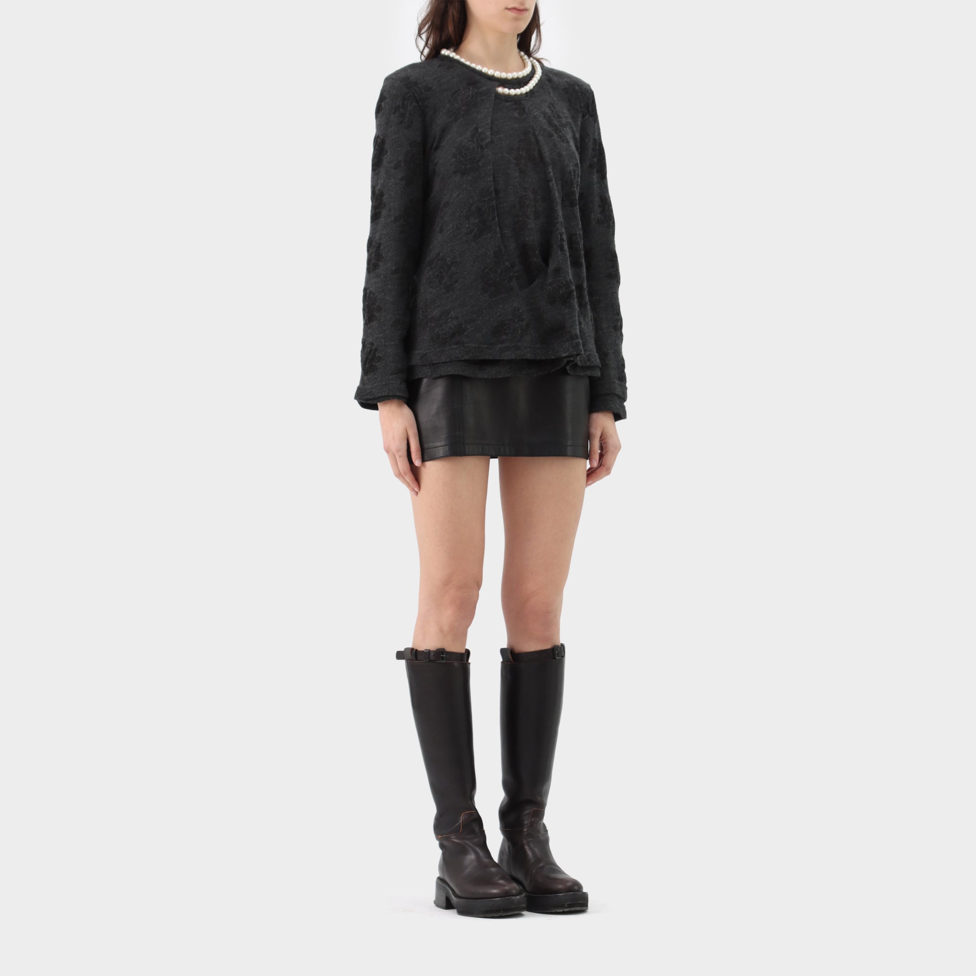 Junya Watanabe Floral Double Layer Pearl Neckline Knit