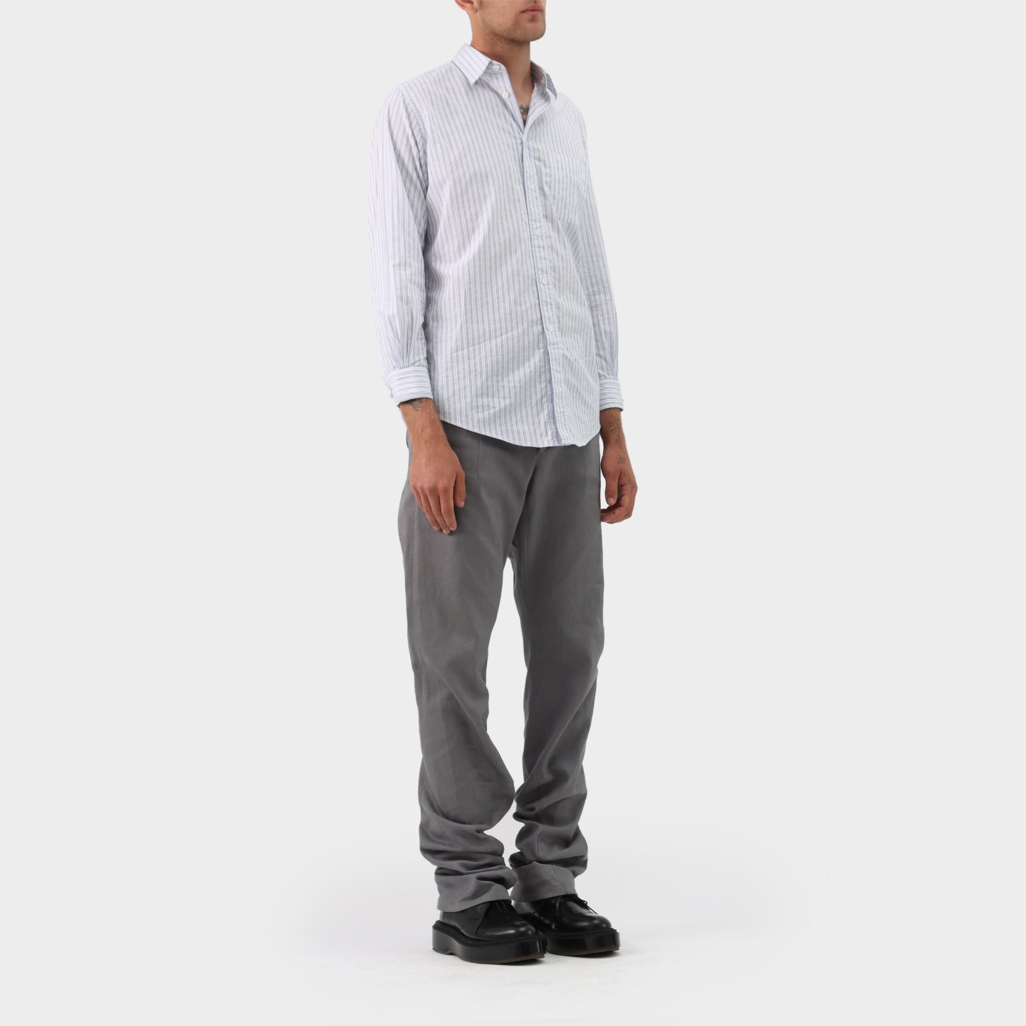 Maison Margiela Pinstripe Button Down with Distressed Cuffs