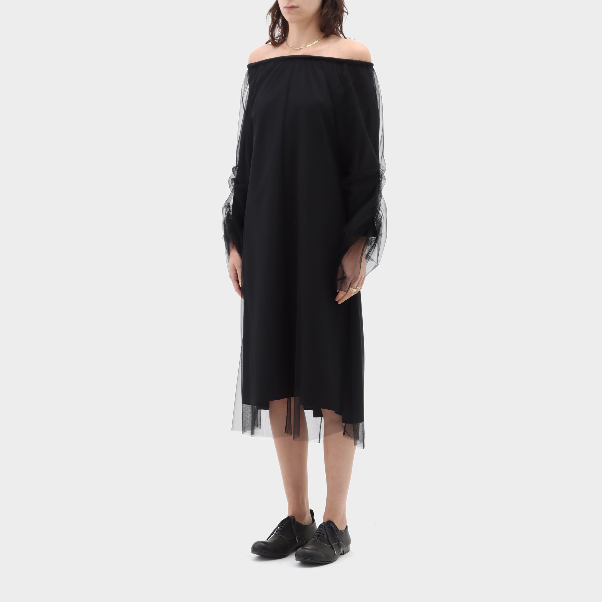 Maison Margiela Strapless Mesh Overlay Silk Dress