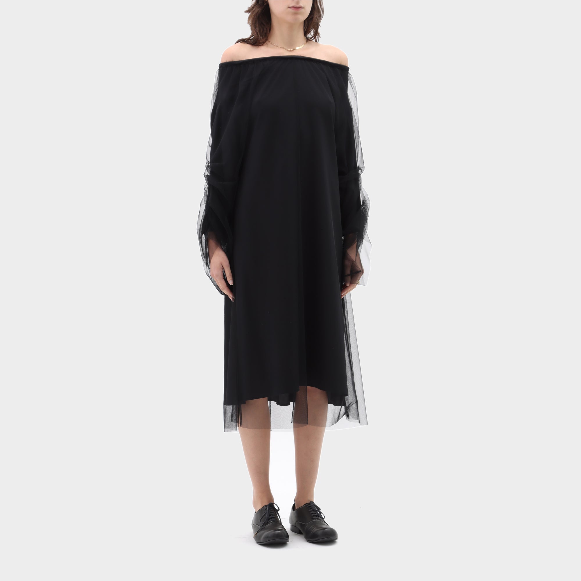 Maison Margiela Strapless Mesh Overlay Silk Dress