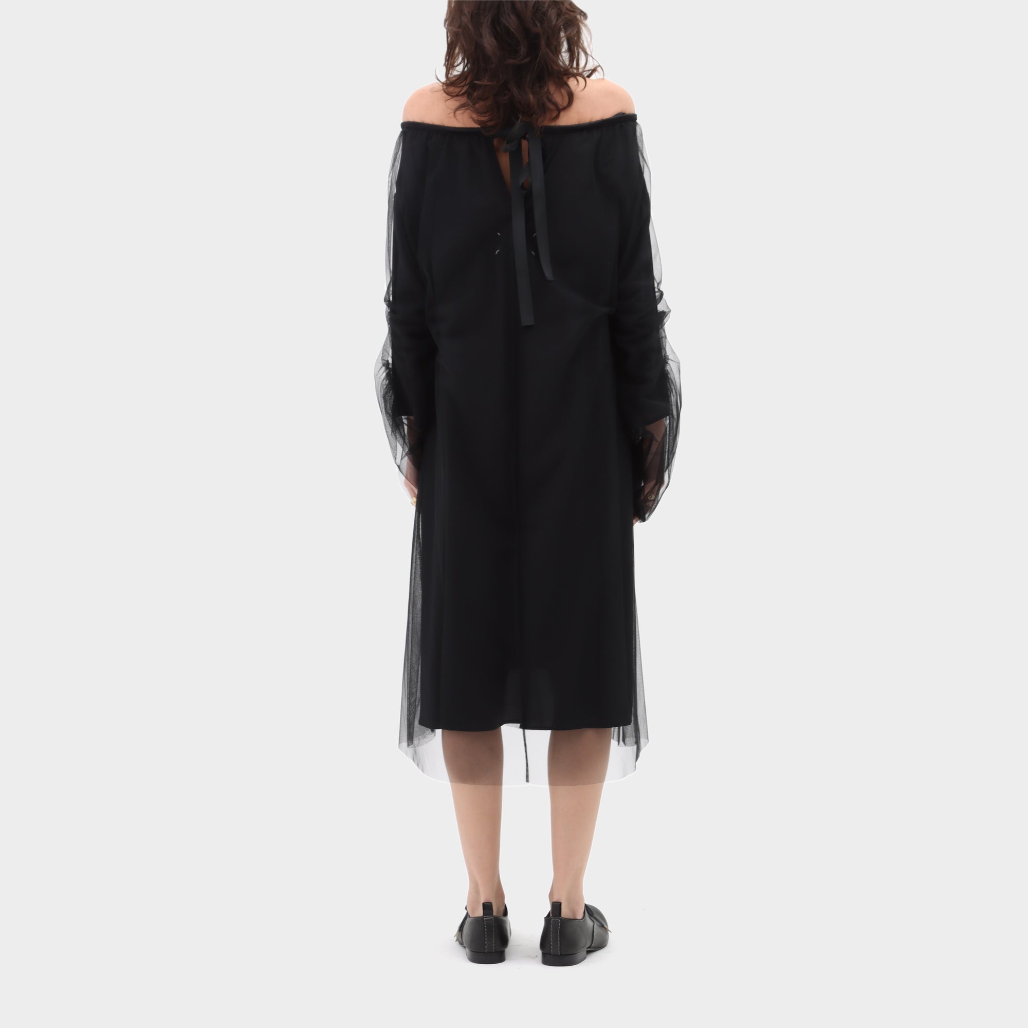 Maison Margiela Strapless Mesh Overlay Silk Dress