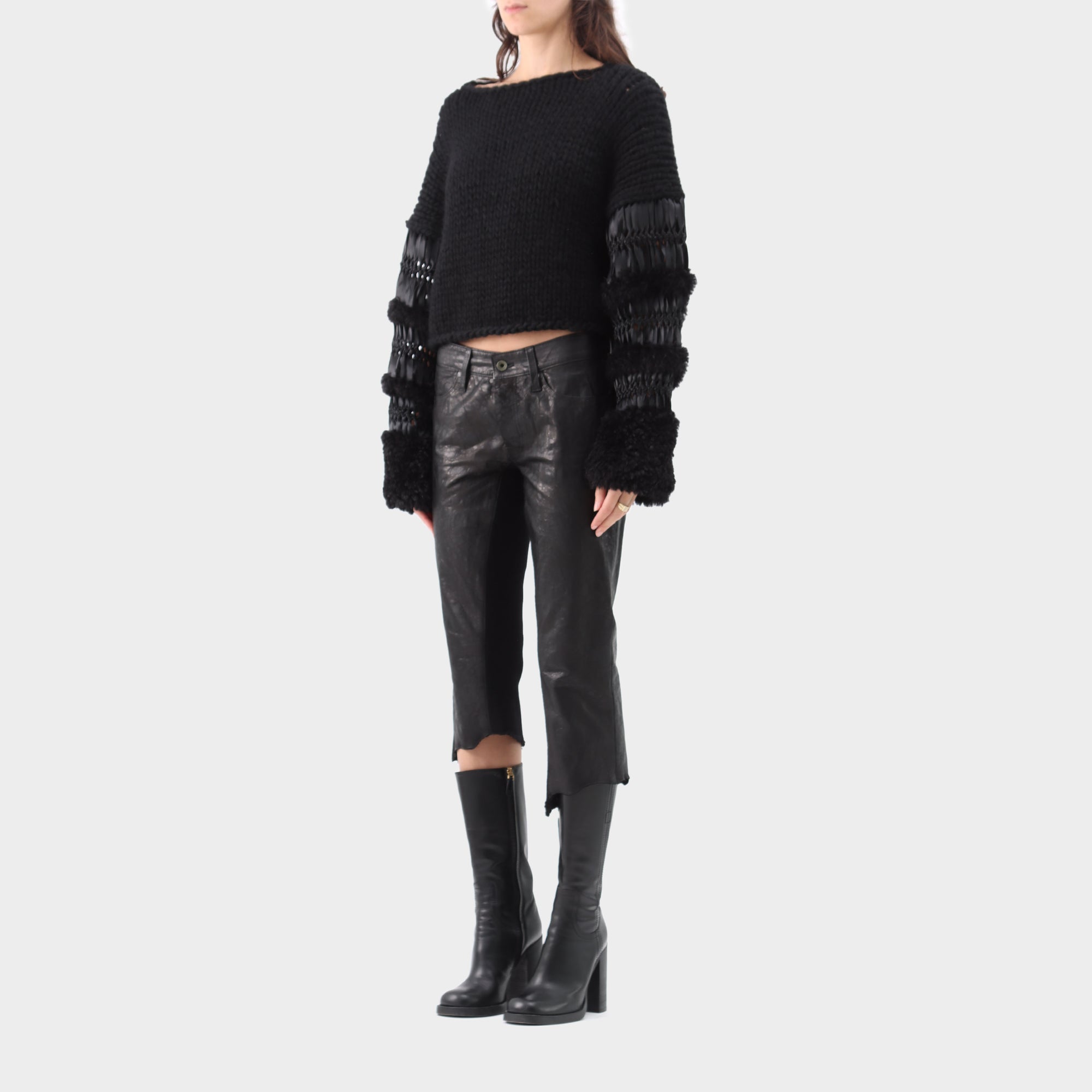 Noir Kei Ninomiya Ribbon Sleeve Knitted Jumper
