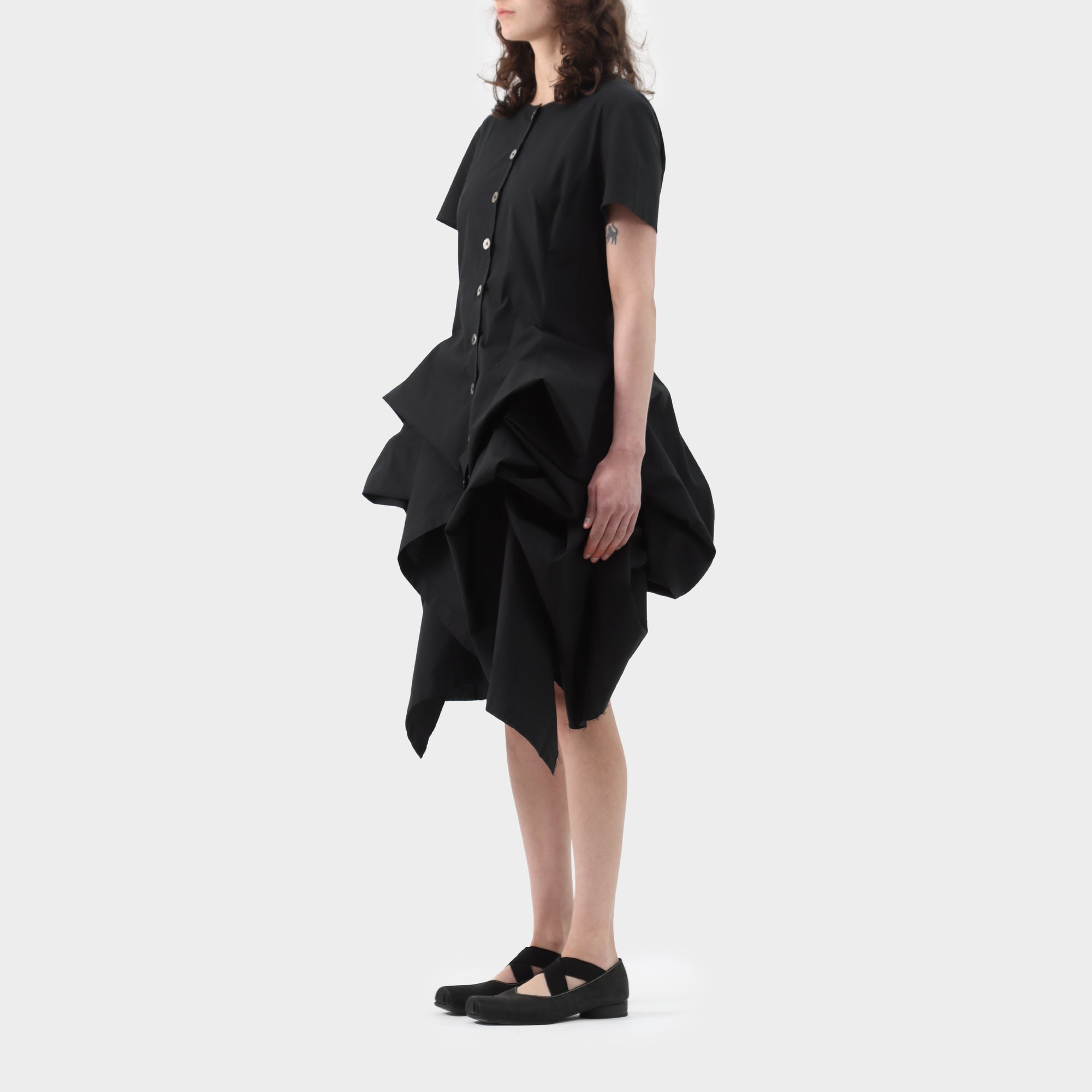 Peachoo + Krejberg Short sleeve cotton adjustable hem dress