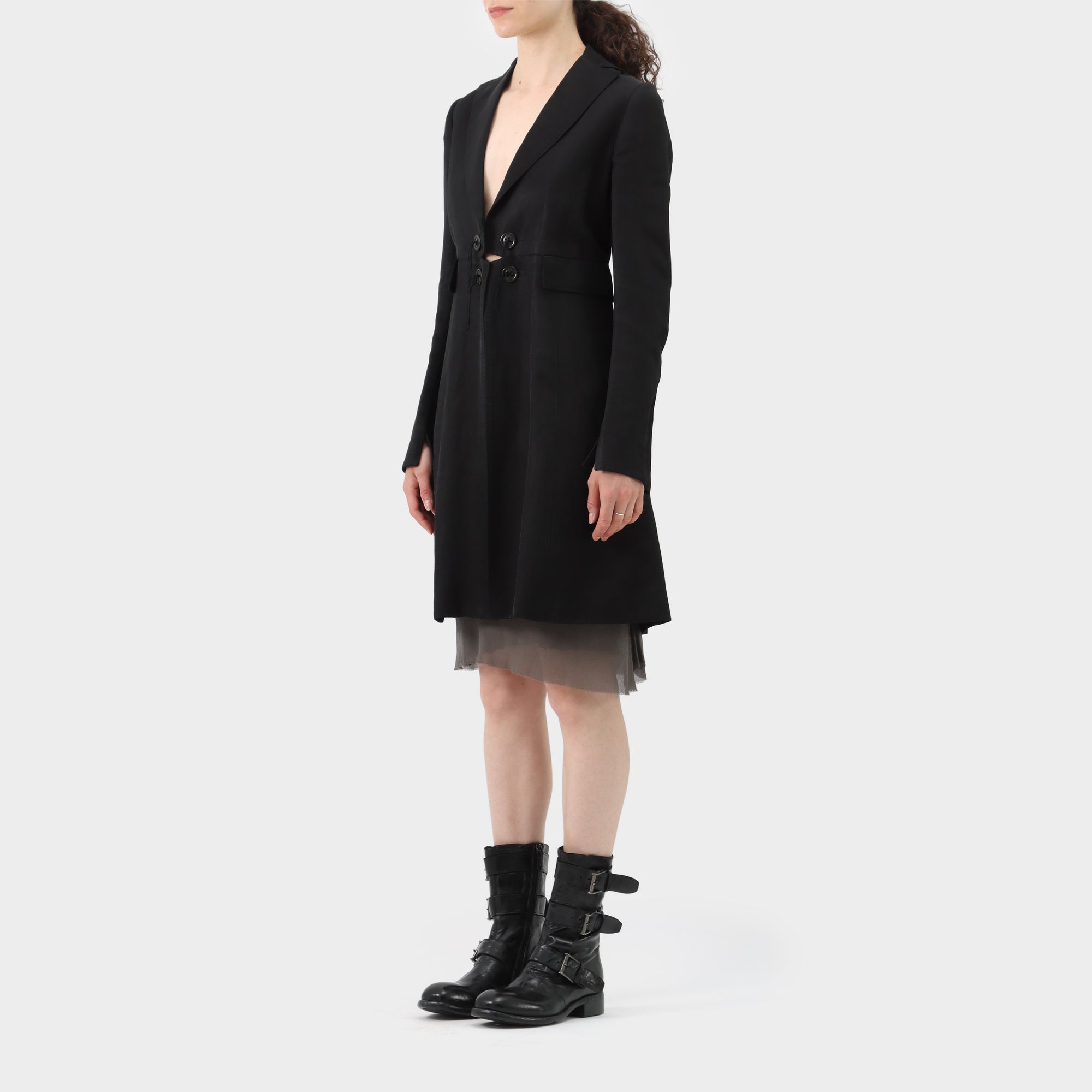 Peachoo + Krejberg Beaded Button Longline Coat
