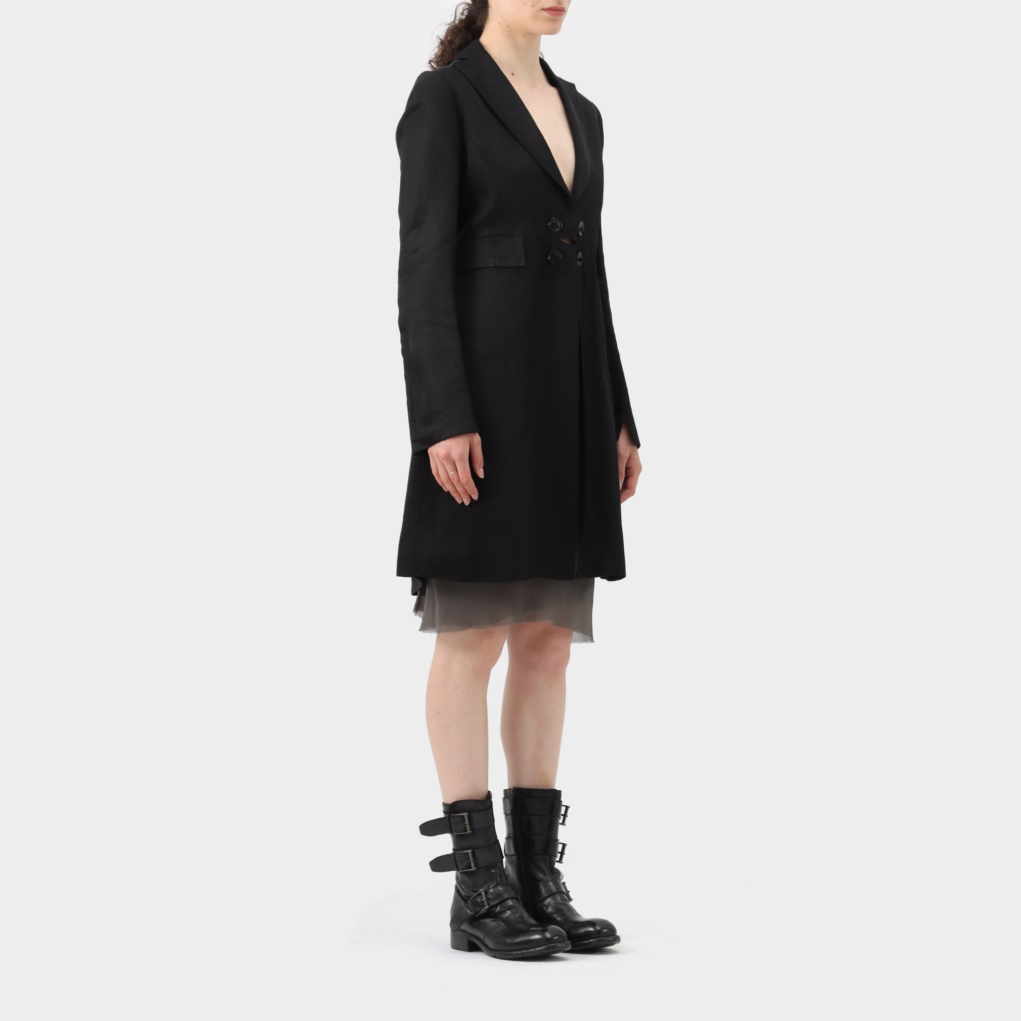 Peachoo + Krejberg Beaded Button Longline Coat