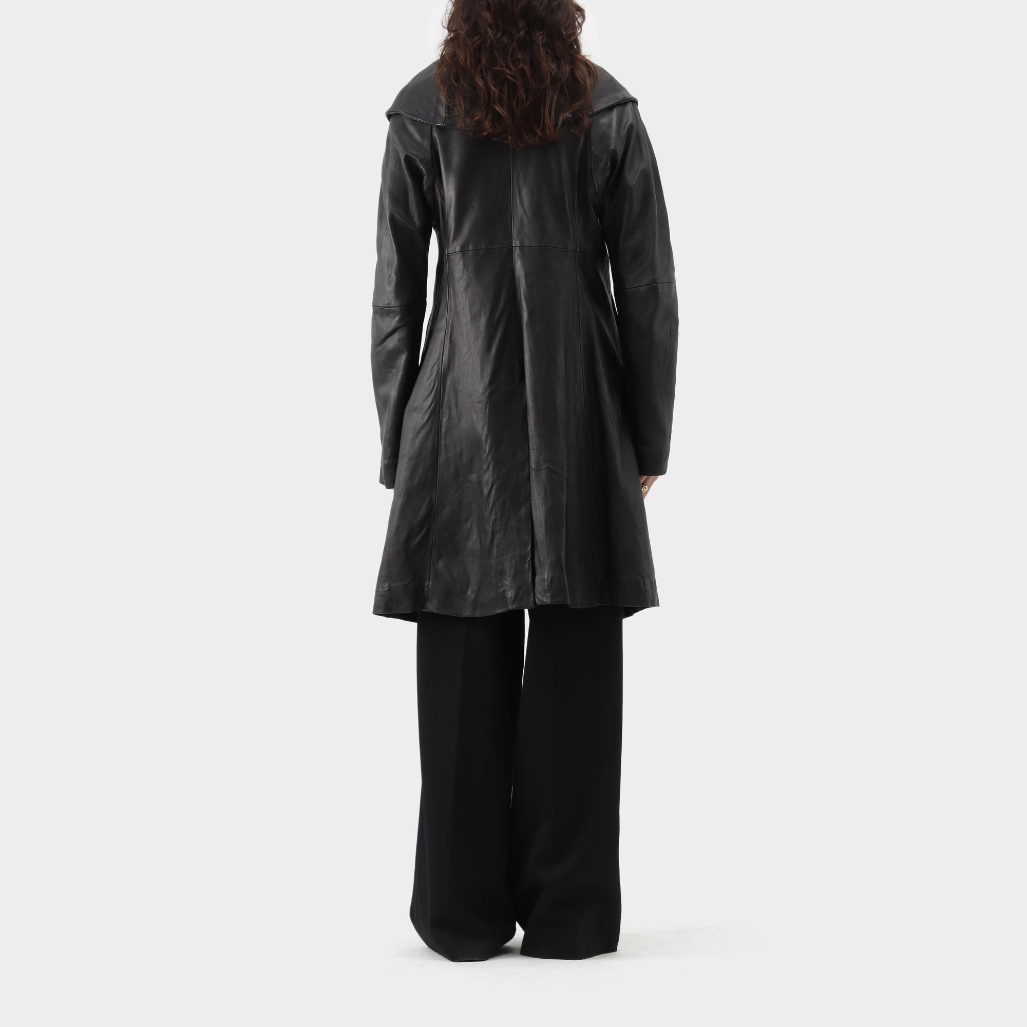 Peachoo + Krejberg High Neck Long Leather Jacket