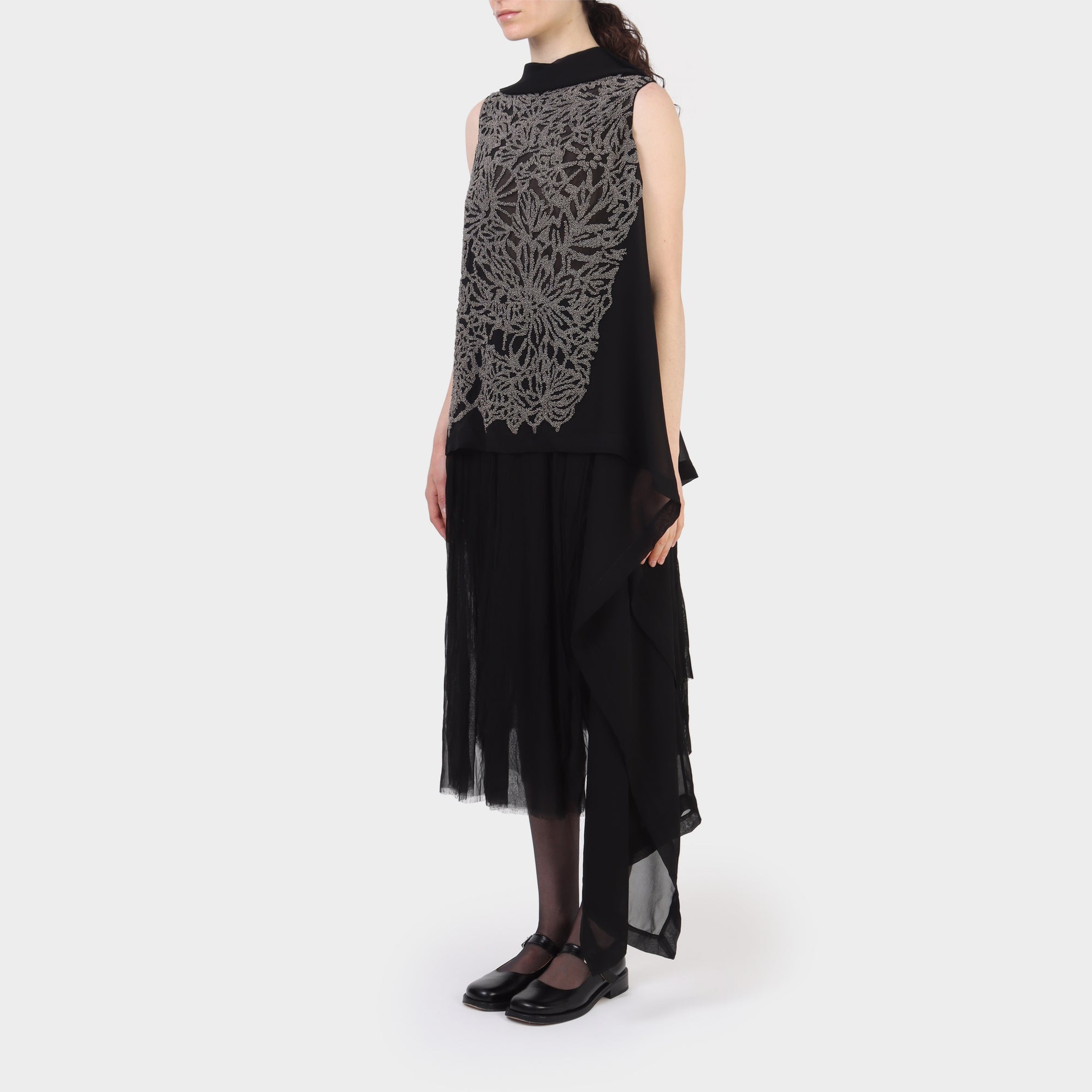 Peachoo + Krejberg Beaded Sheer Silk Wrap Top