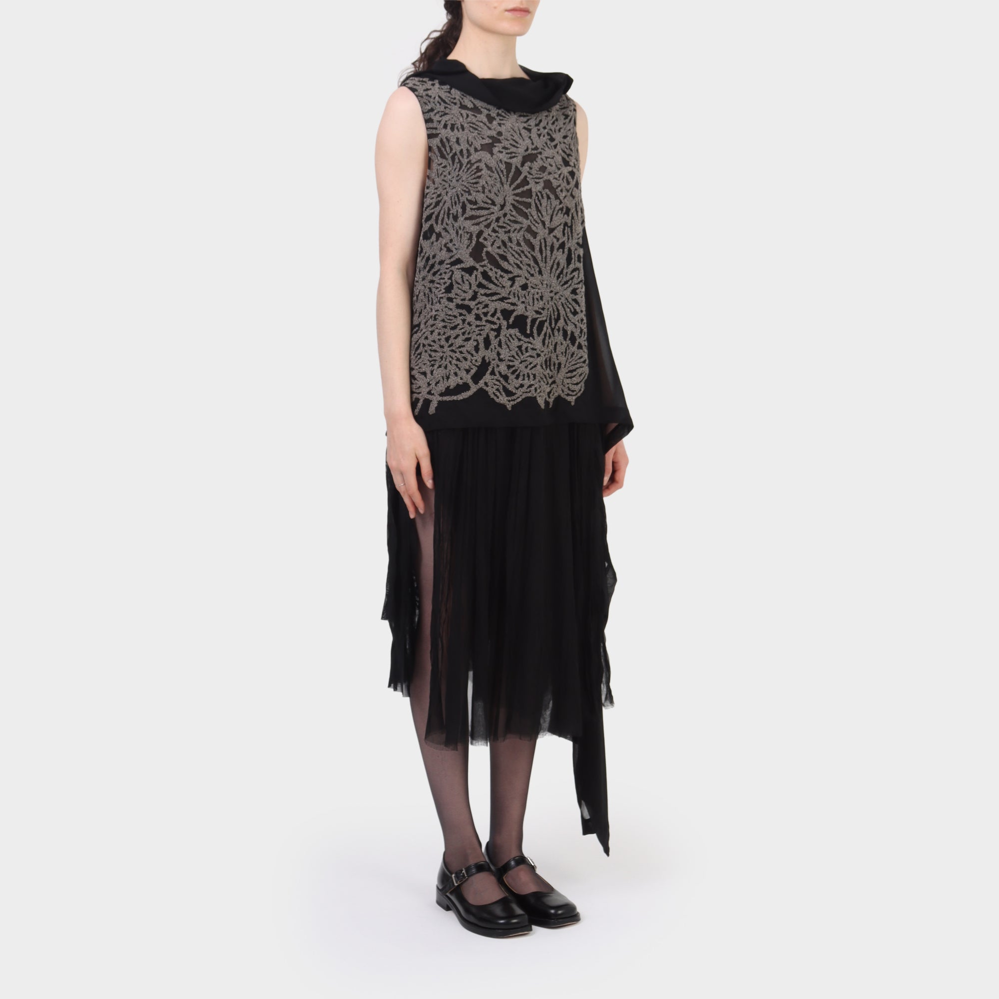 Peachoo + Krejberg Beaded Sheer Silk Wrap Top