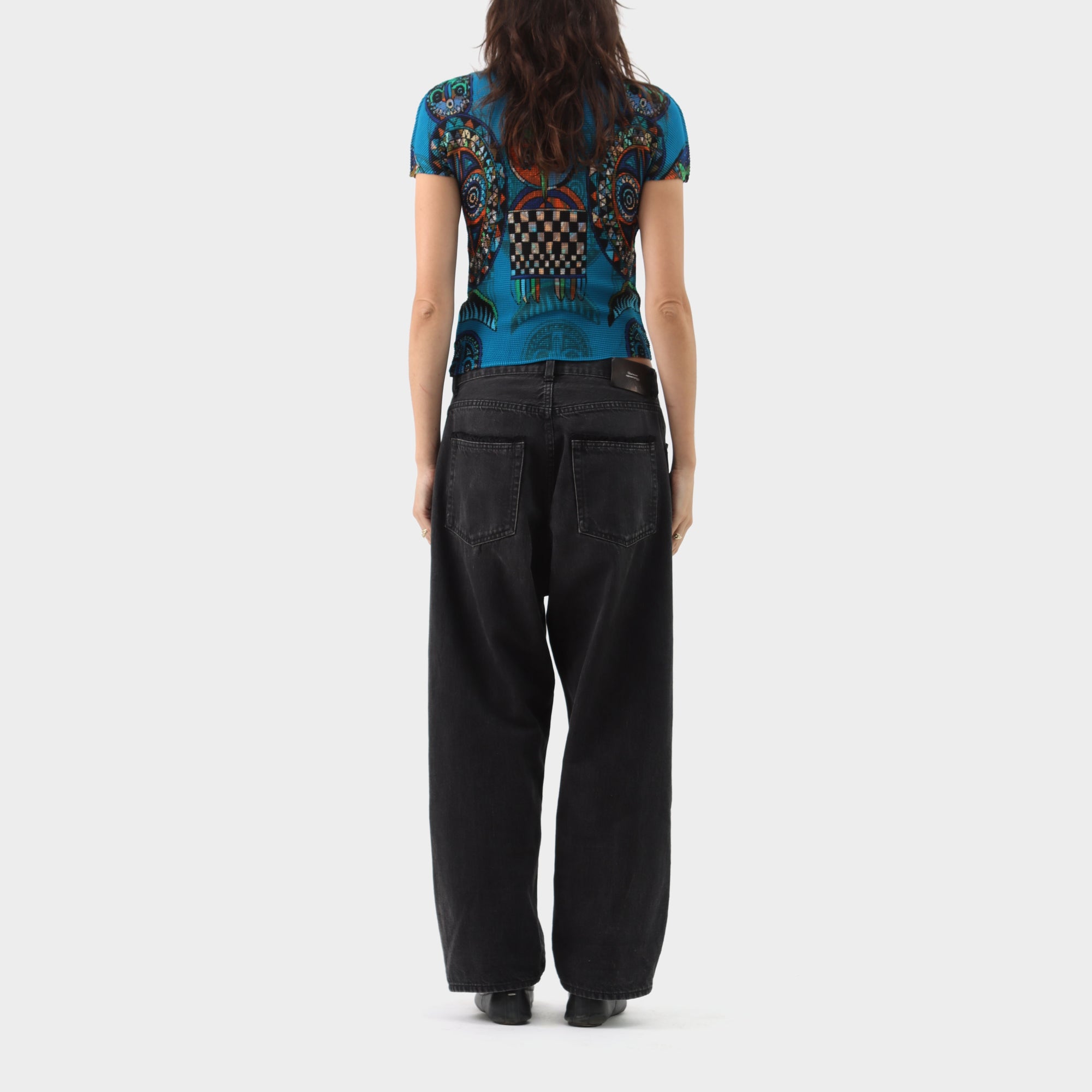 Issey Miyake Square Pleat Printed Mock Neck Top