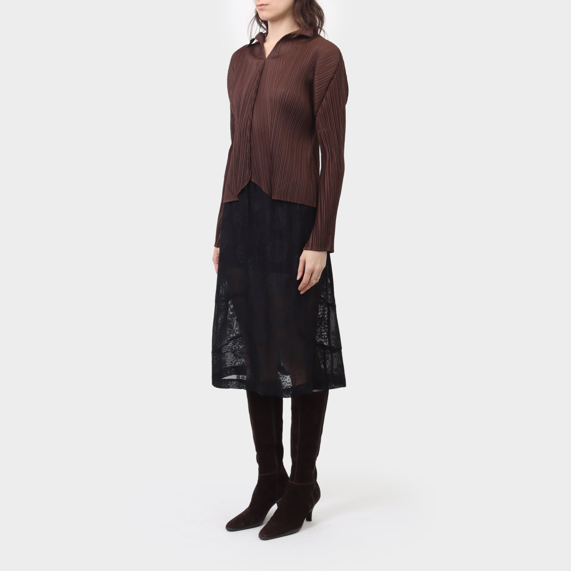 Pleats Please Collared Pleats Top with Inverted Seams